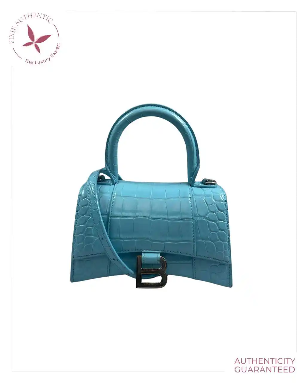 Image from Pixie Authentic: Balenciaga hourglass xs top handle croco sky blue 2021 Size : 19x8x12 ...