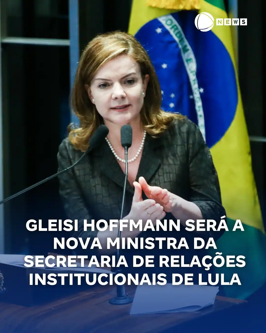 Image from Record News: O presidente Luiz Inácio Lula da Silva convidou a presidente do PT, Gl...