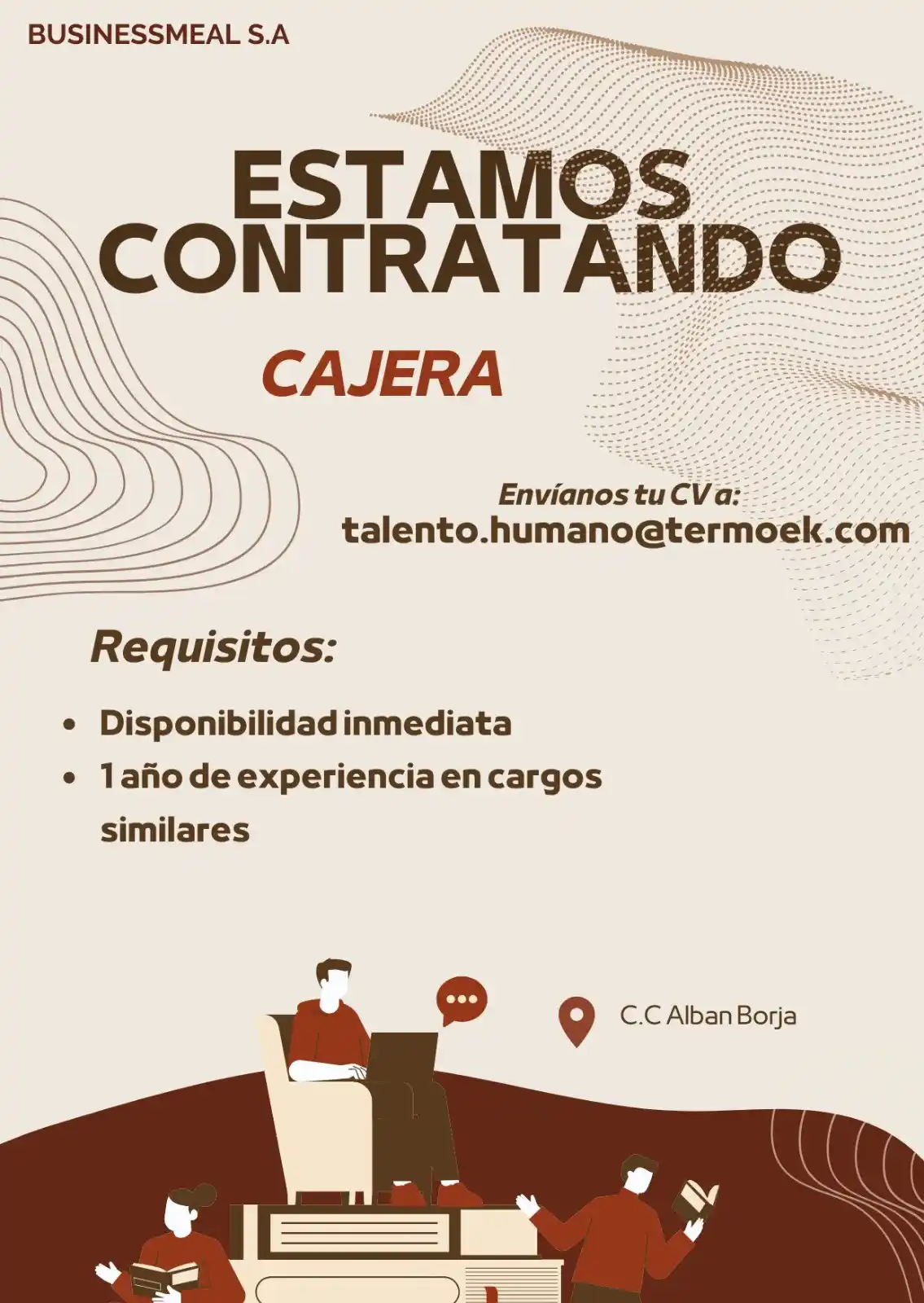 Image from Red de Talento Humano Del Ecuador: Estimada red,  Me encuentro en búsqueda de una cajera.    Interesados ...