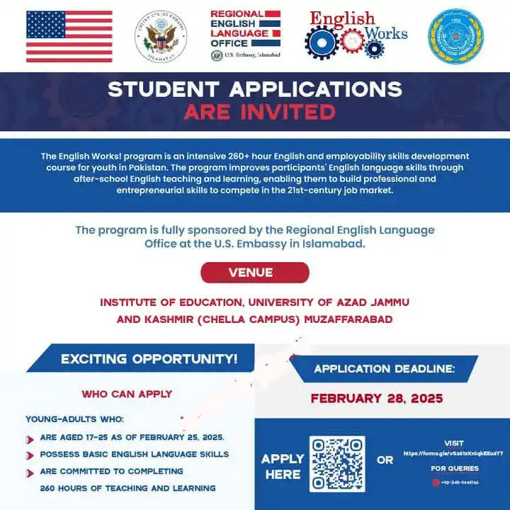 Image from 𝗦𝗰𝗼𝗽𝗲𝗫 | ᴇᴅᴜ/ᴊᴏʙꜱ ᴜᴩᴅᴀᴛᴇꜱ |: *A 6 months fully funded English Works program by US embassy, Islamaba...