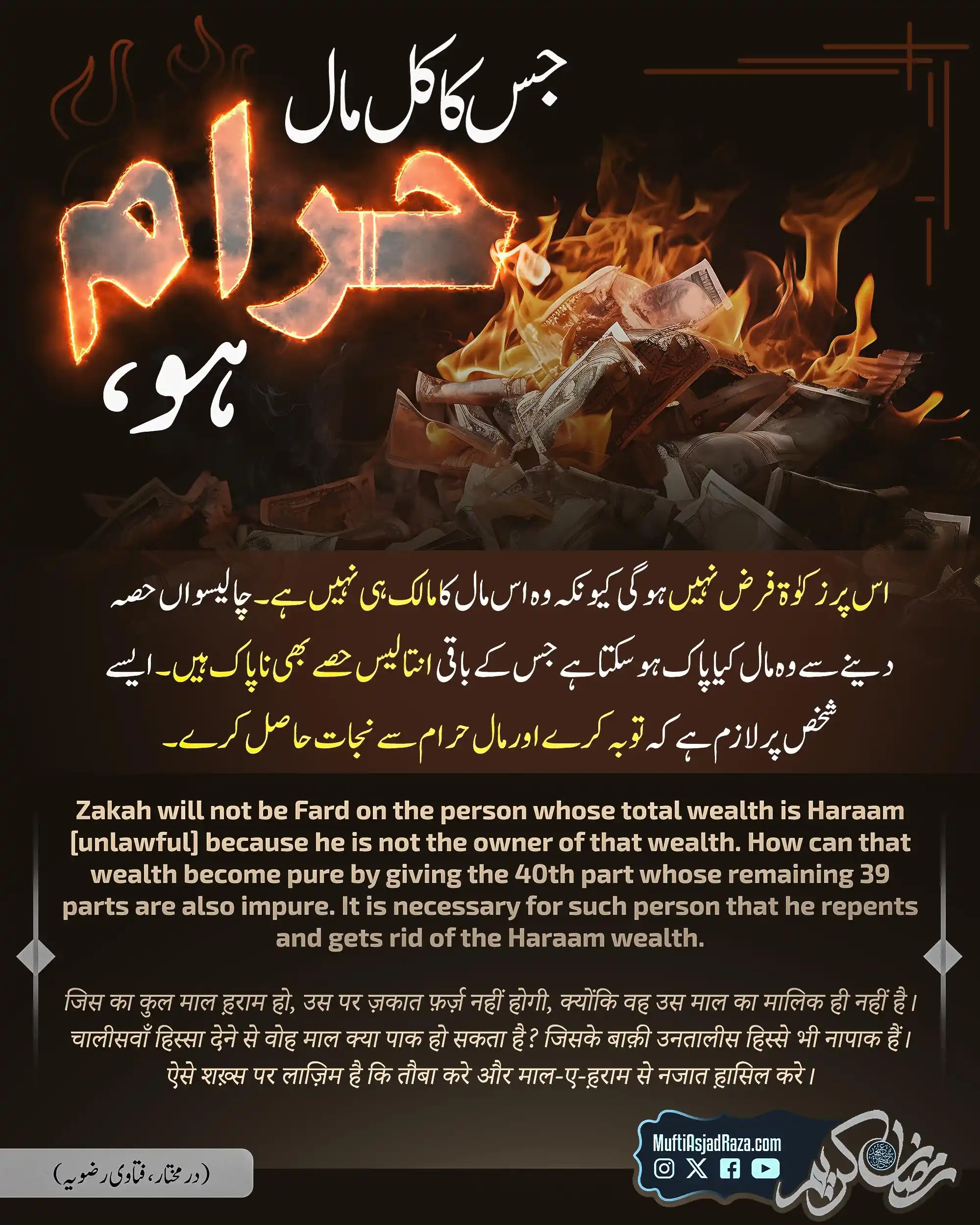 Image from Servant Of Madinah: Jis ka kul maal haram ho, us par zakat farz nahin hogi kyun ke woh us ...