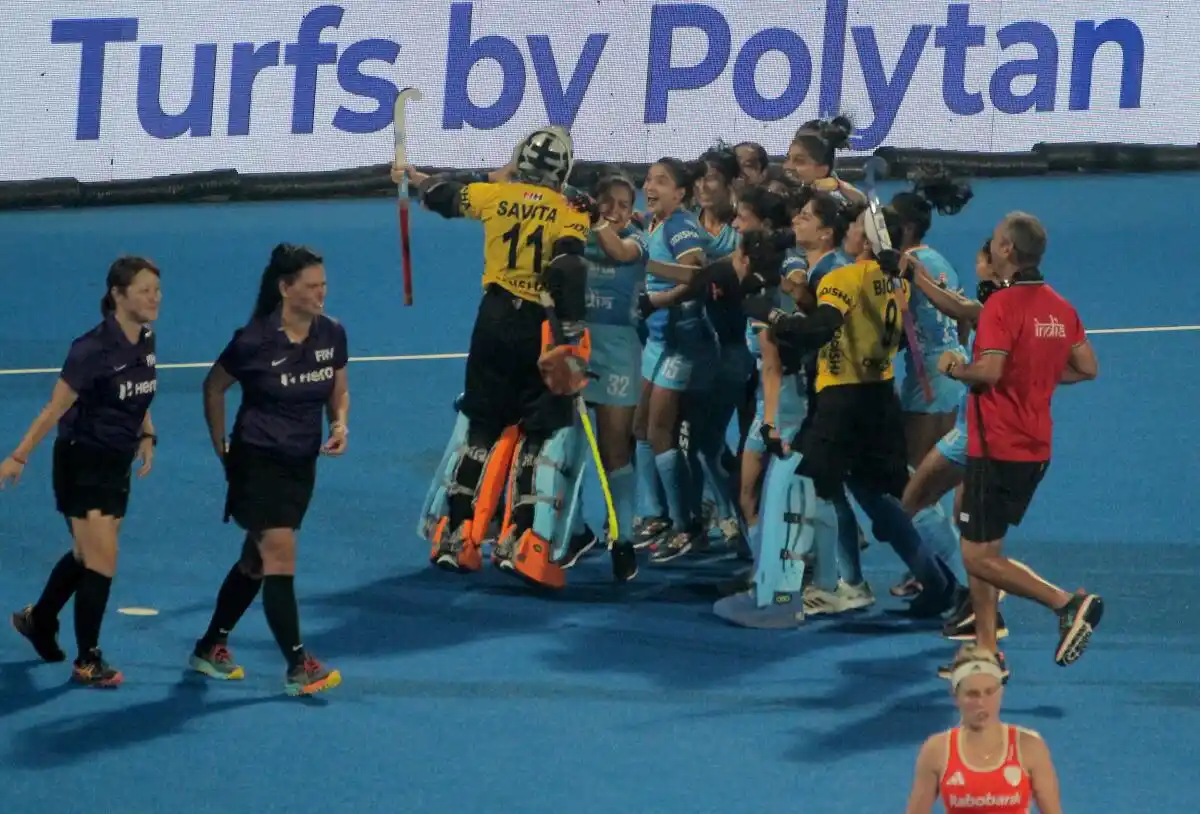 Image from Sportstar: Indian goalkeeper Savita Punia, in her 301st international match, deni...