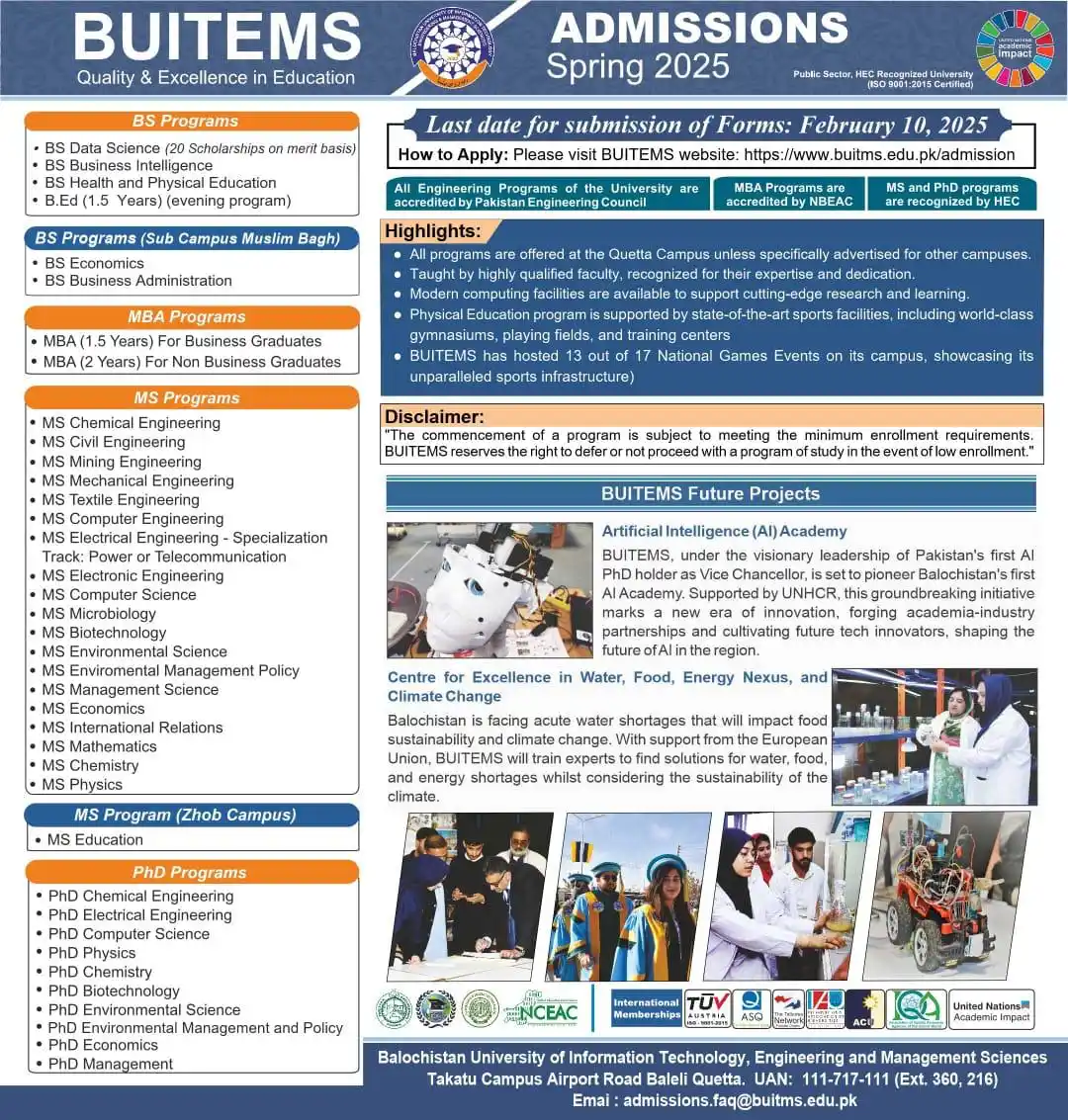 Image from Students Nexus By SMY: *BUITEMS UNIVERSITY QUETTA* ADMISSIONS SPRING 2025 *Apply link* http...