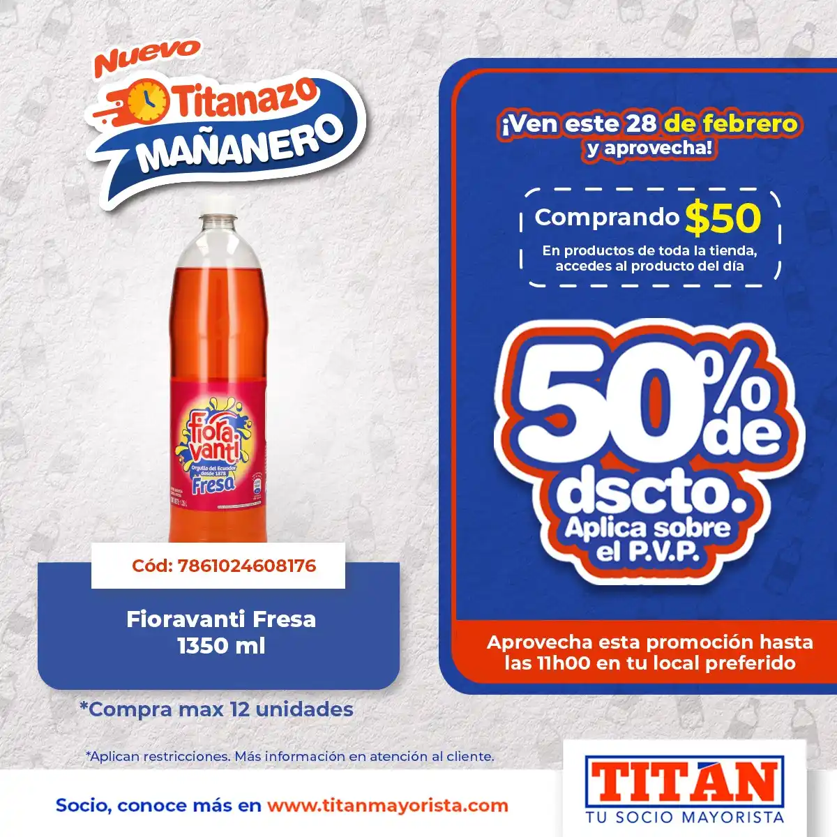 Image from Titán Mayorista: ¡Socio, no te pierdas esta promoción! El 28 de febrero compra USD 50 e...