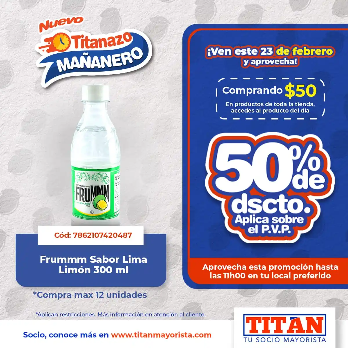 Image from Titán Mayorista: ¡Socio, no te pierdas esta promoción! El 23 de febrero compra USD 50 e...