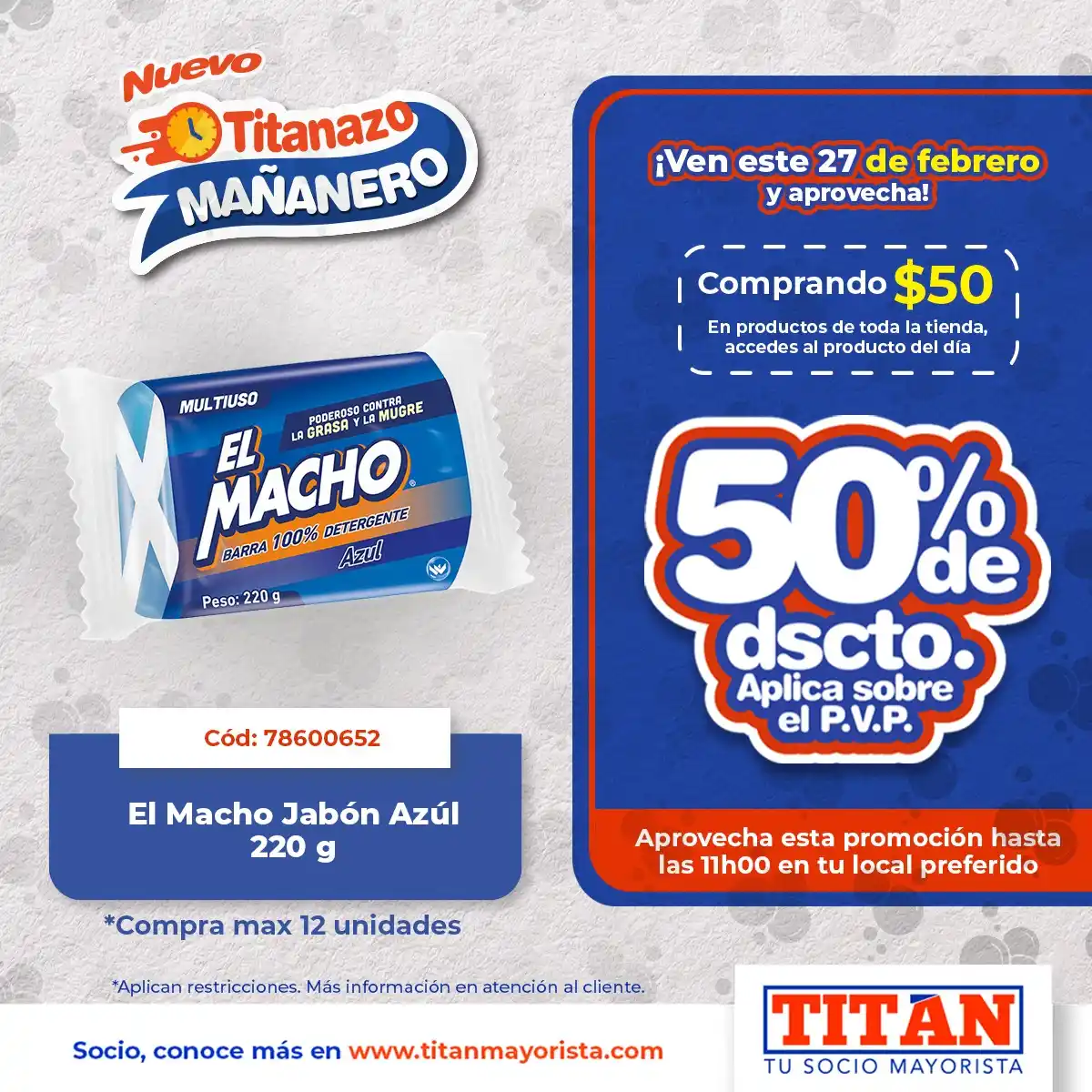 Image from Titán Mayorista: ¡Socio, no te pierdas esta promoción! El 27 de febrero compra USD 50 e...