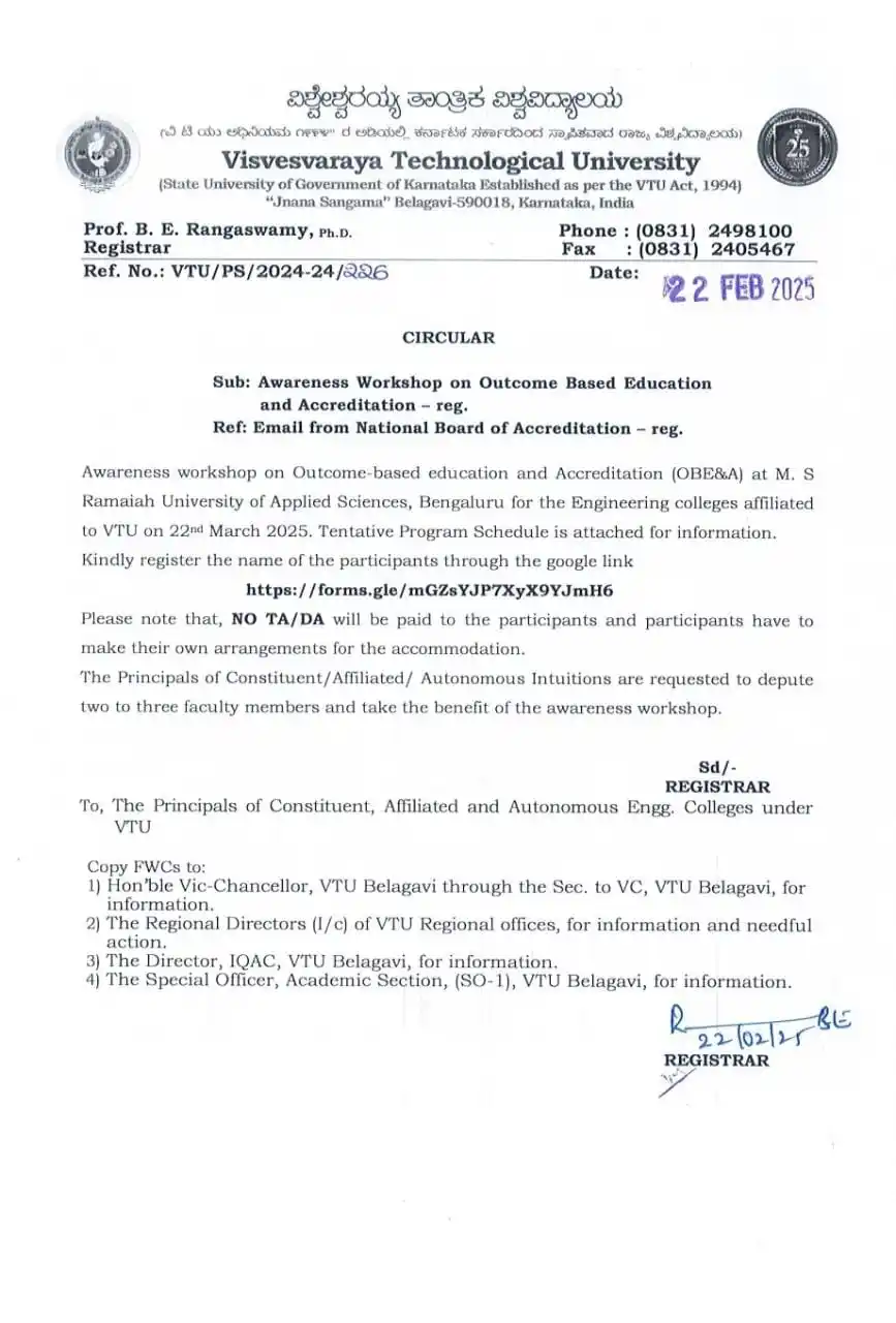 Image from VTU Updates: Awarness Workshop on outcome Based Education and Accreditation – reg ...