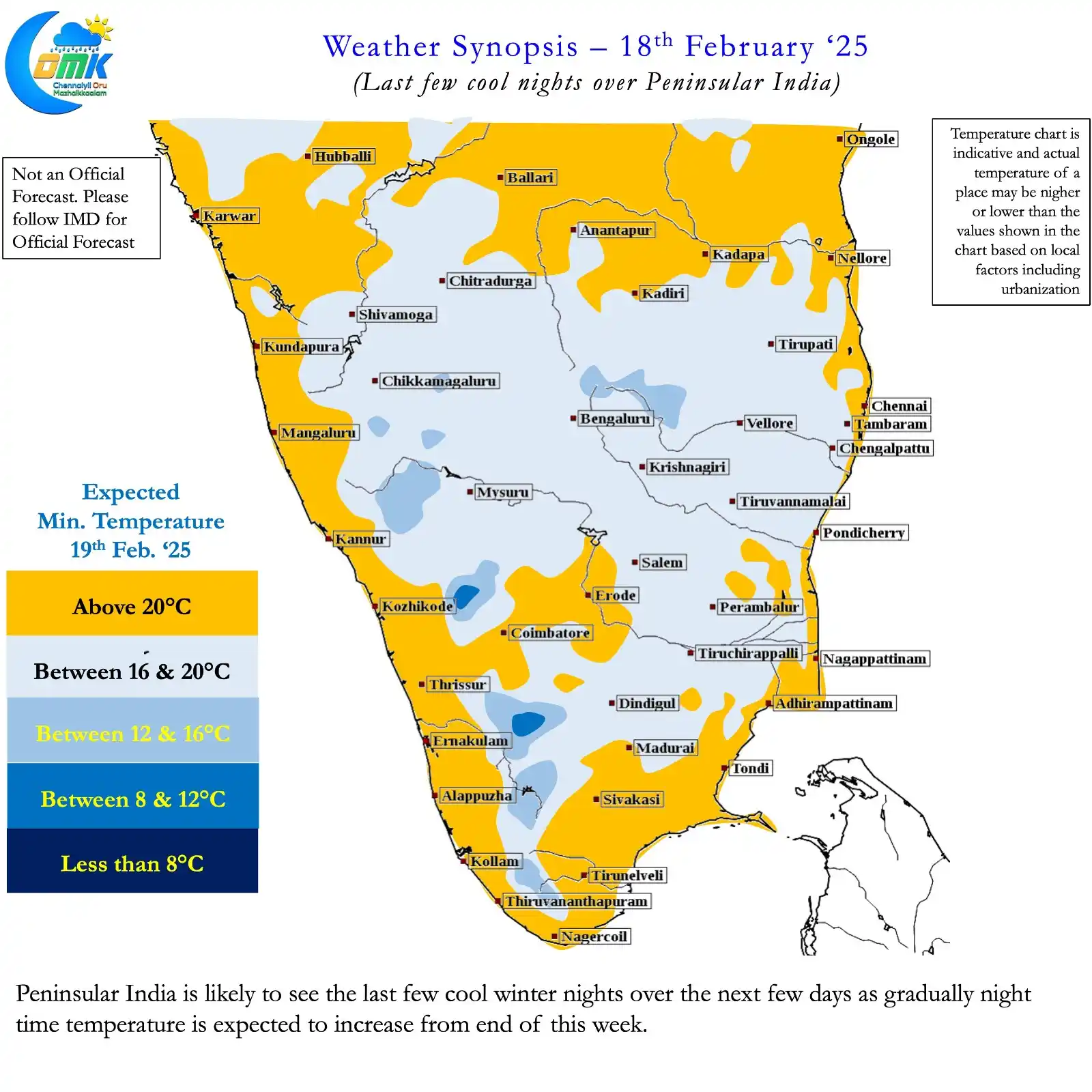 Image from Weather Updates On Tamil Nadu & Chennai by ChennaiRains (COMK): Cool nights to persist across Peninsular <a class="text-blue-500 hover...