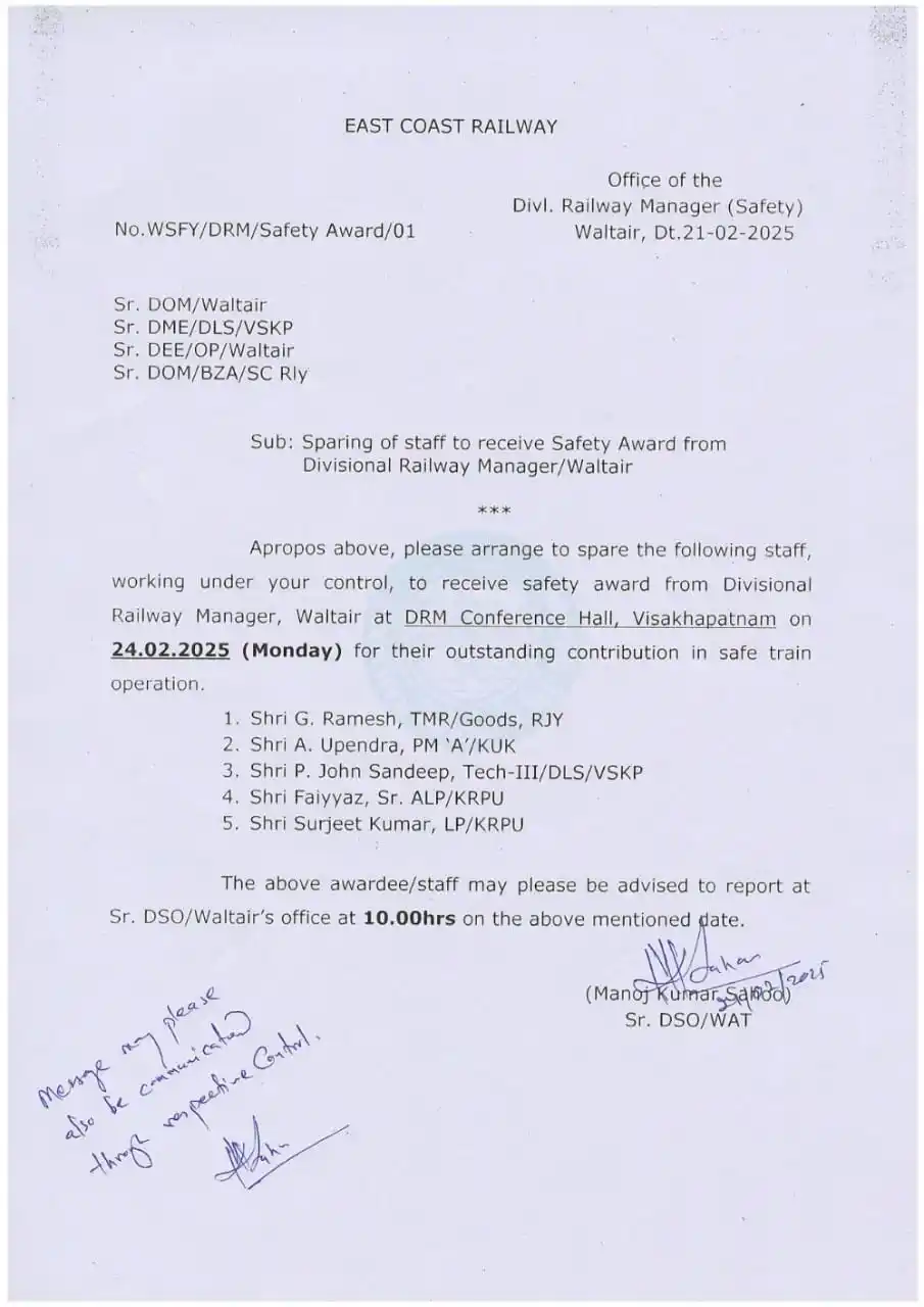 Image from AIGC Central Official Channel.: Heartiest congratulations to Shri G. Ramesh/Train Manager/RJY/BZA Divi...