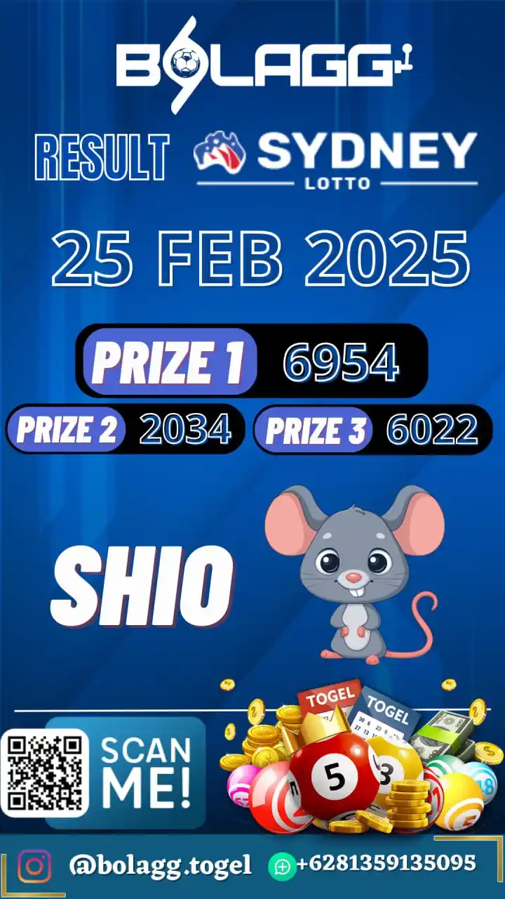 Image from BOLAGG | RESULT TOGEL HARI INI : RESULT SYDNEY LOTTO, SELASA 25 FEBRUARI 2025  PRIZE 1 : 6954 PRIZE 2 :...