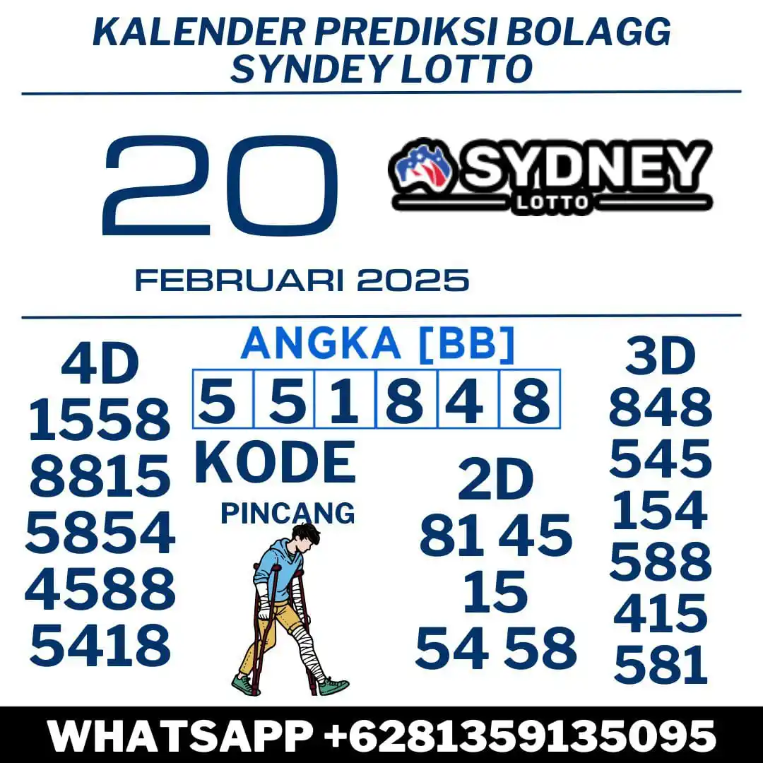 Image from BOLAGG | RESULT TOGEL HARI INI : PREDIKSI SYDNEY LOTTO, KAMIS 20 FEBRUARI 2025  BB : 5, 5, 1, 8, 4, 8 4...