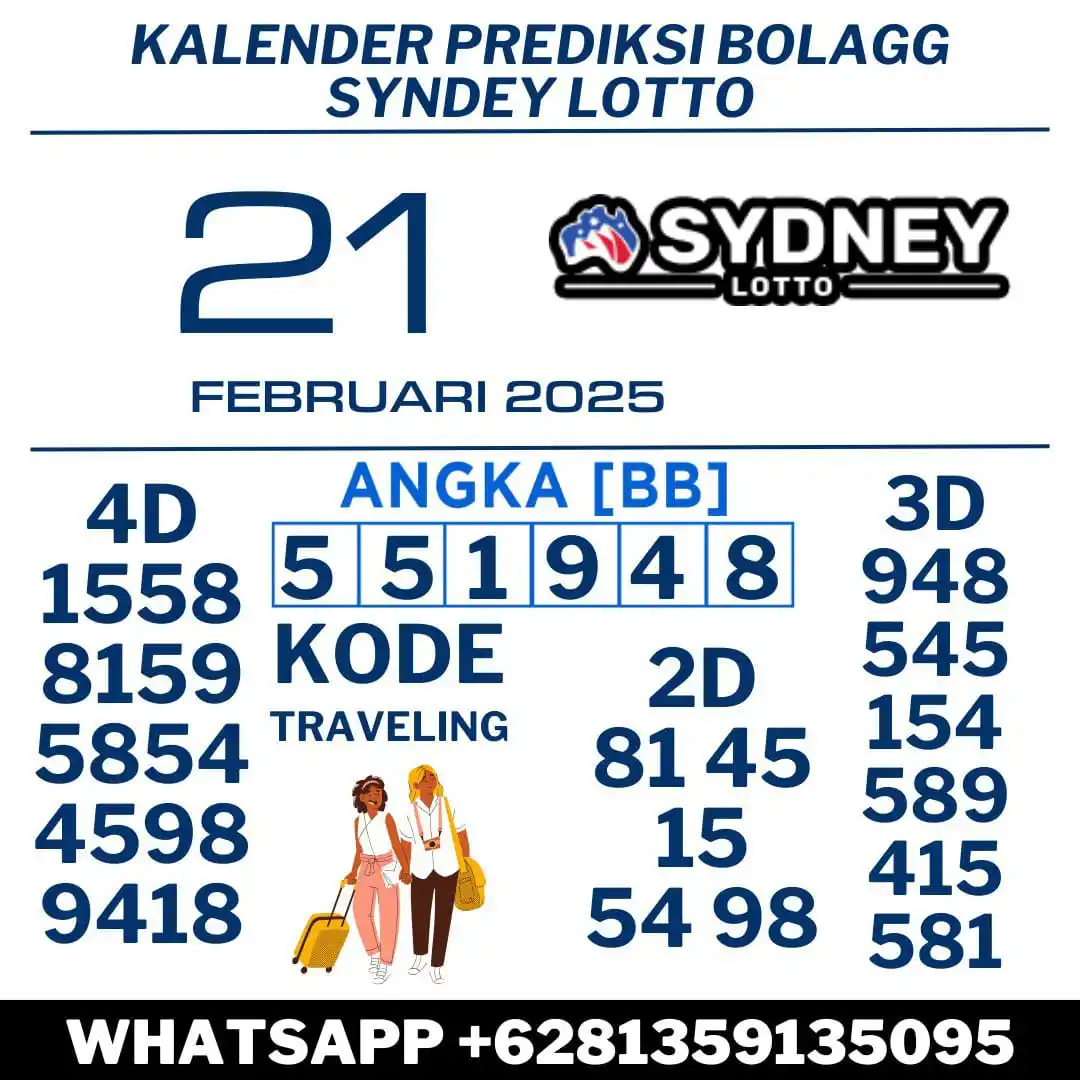 Image from BOLAGG | RESULT TOGEL HARI INI : PREDIKSI SYDNEY LOTTO, JUMAT 21 FEBRUARI 2025  BB : 5, 5, 1, 9, 4, 8 4...