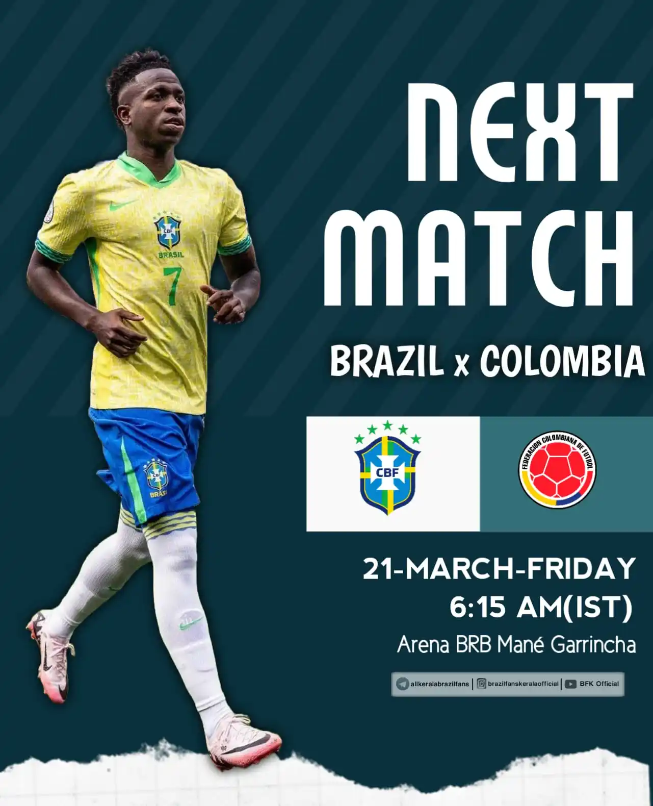 Image from BRAZIL FANS KERALA 🇧🇷: Gearing up!🔥  NEXT MATCH OF BRAZIL 🟡🇧🇷  🏟️ Brazil vs Colombia  🗓...
