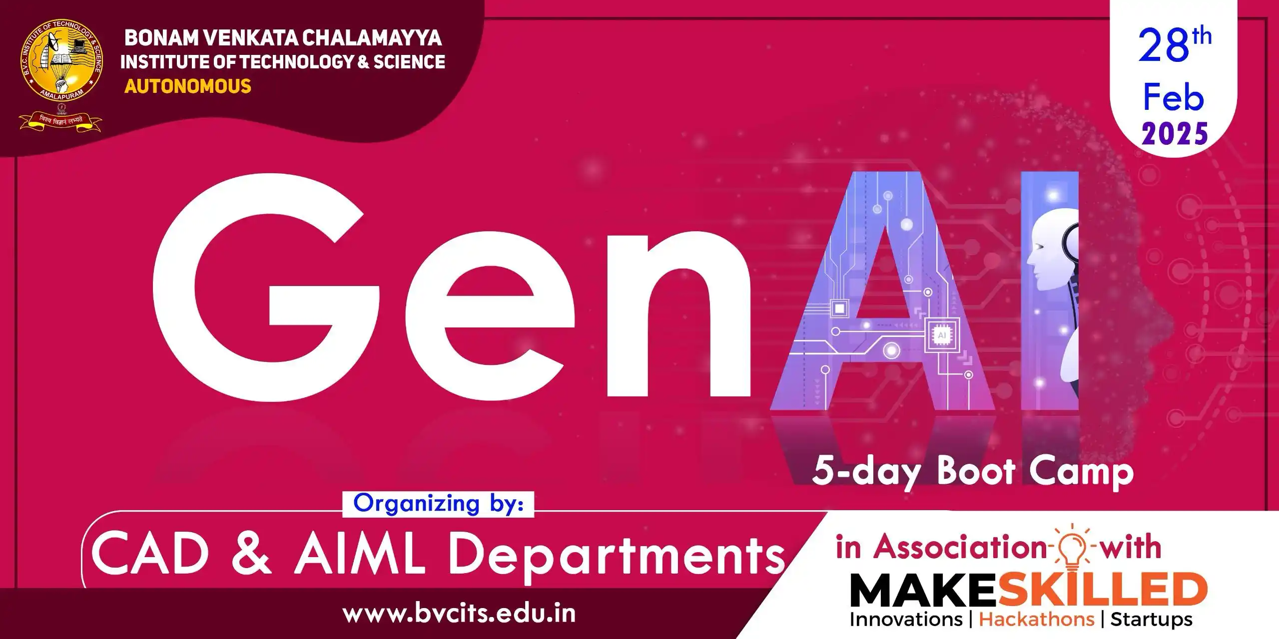 Image from BVC GROUP OF INSTITUTIONS: 🚀 Exciting Announcement! 🚀 Join us for GenAI - A 5-Day Boot Camp on...