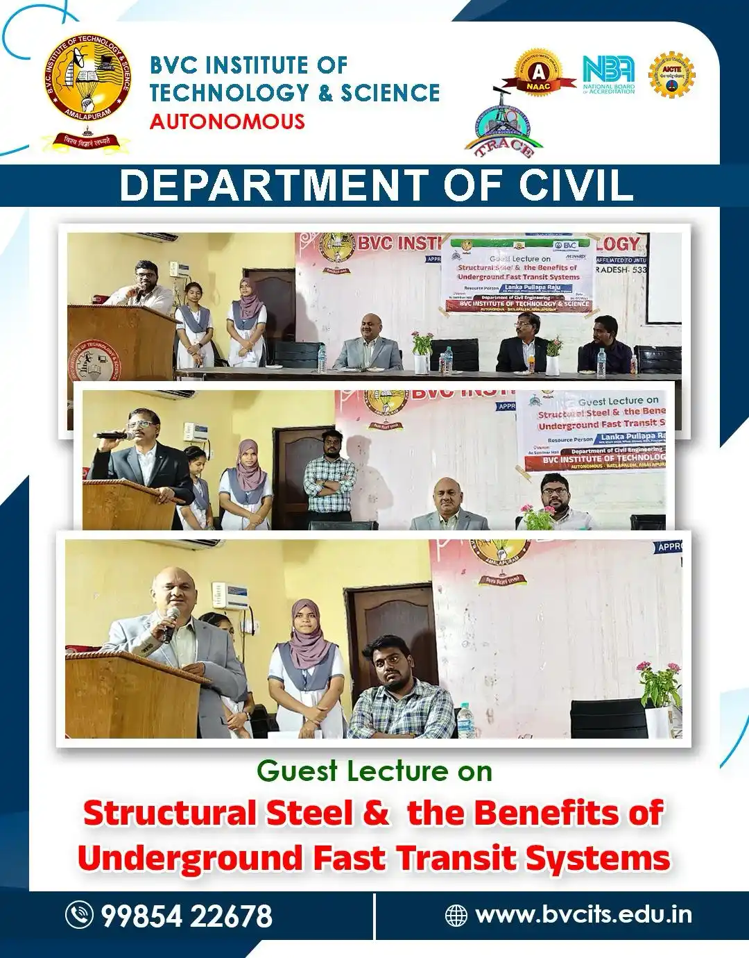 Image from BVC GROUP OF INSTITUTIONS: 🚆 Exciting Guest Lecture at BVC Institute of Technology & Science! 🏗...