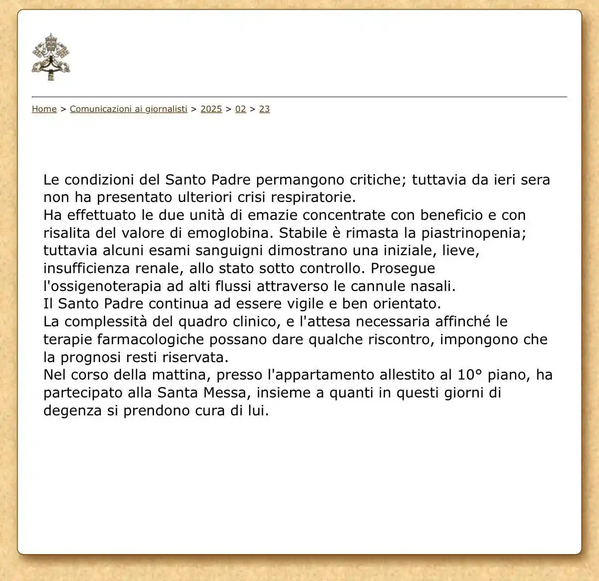 Image from Canal 5101: 🇻🇦 | AHORA - SALUD DE FRANCISCO: Nuevo comunicado del Vaticano:   "L...