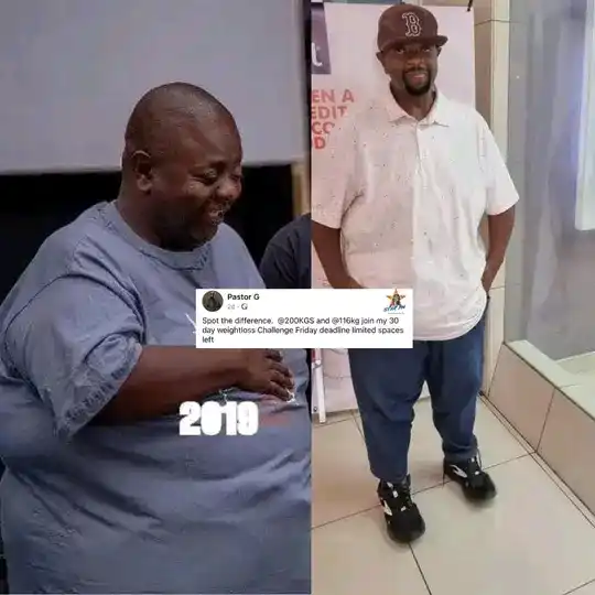 Image from Chopisa TV: Pastor G's weightloss journey, from 200kgs to 116kgs. <a class="text-...
