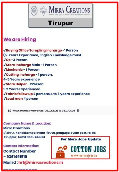 Cottonjobs.in Jobs Alert post