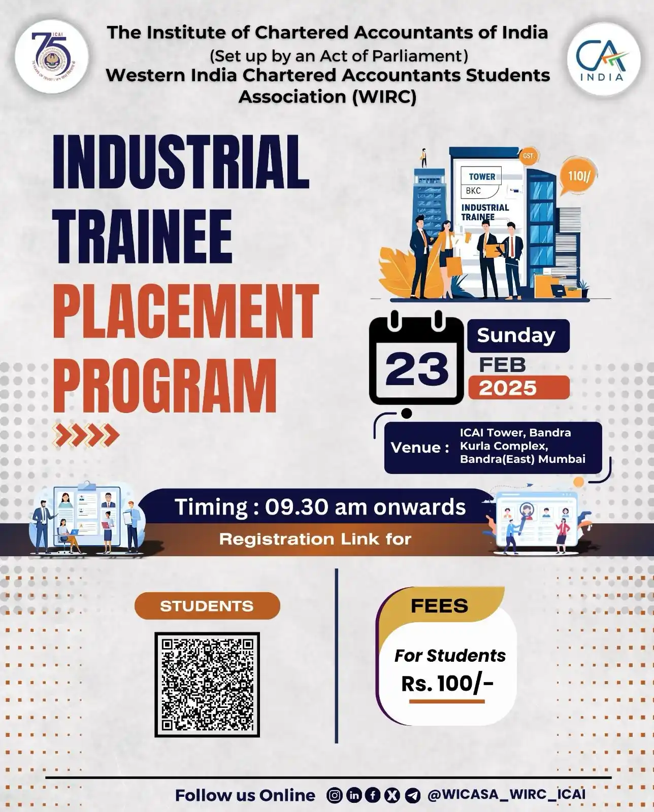 Image from Finance Jobs || CA Monk : 📢 *Industrial Training Placement Drive for CA Students* *WICASA WIRC...