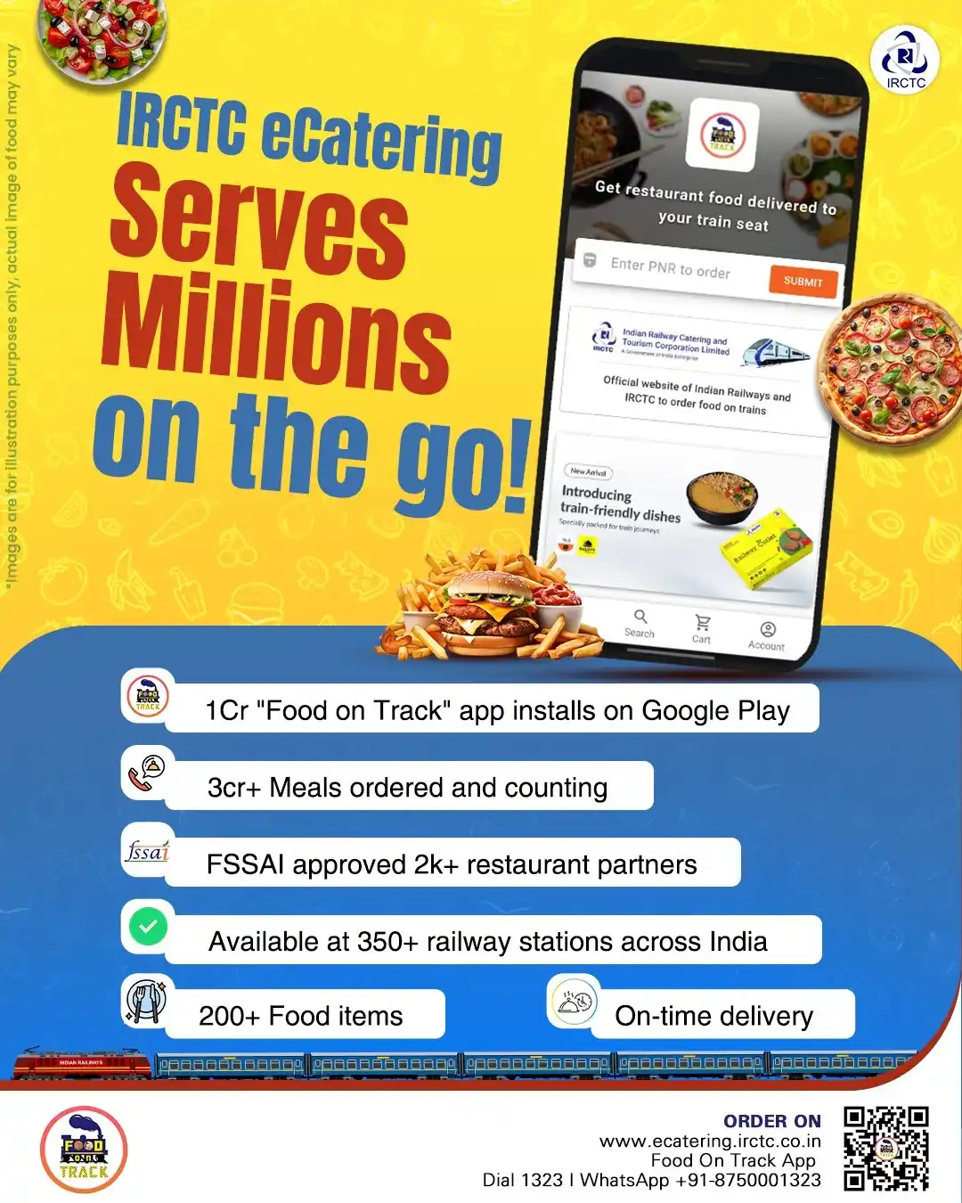 Image from IRCTC Official: More than 1Cr users trust us for 3Cr+ meals on trains! Order from 200+...