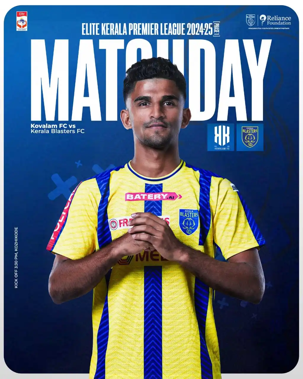 Image from KERALA BLASTERS FC OFFICIAL: The boys will lace up to face Kovalam FC in the <a class="text-blue-50...