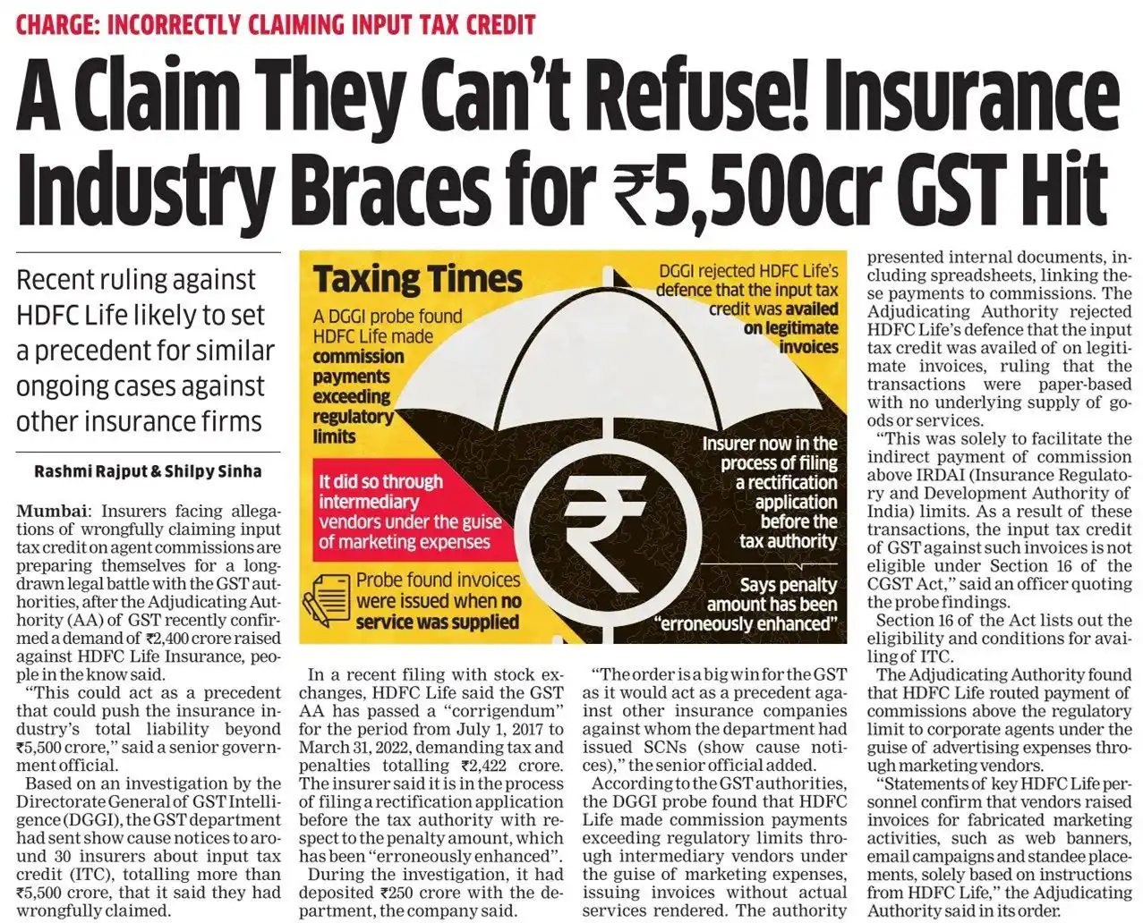 Image from Knowledge Club✅ (RAJENDRA SHARMA): DGGI has issued show cause notices to 30 insurers for allegedly wrongf...