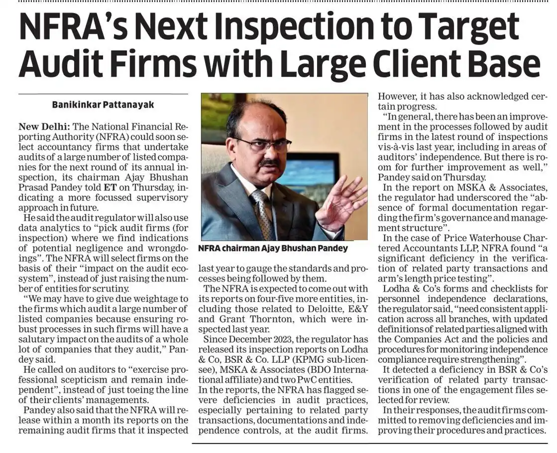 Image from Knowledge Club✅ (RAJENDRA SHARMA): NFRA could soon select accountancy firms that undertake audits of a la...