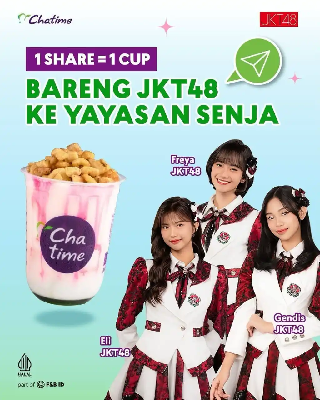 Image from KSATRIA JKT48 OFFICIAL: Ayo bikin sampai 1000 share, kita bagikan bersama-sama 1000 Chatime ke...