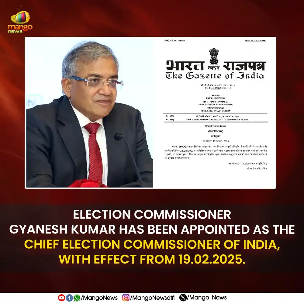 Image from Mango News: Election Commissioner Gyanesh Kumar has been appointed as the Chief El...