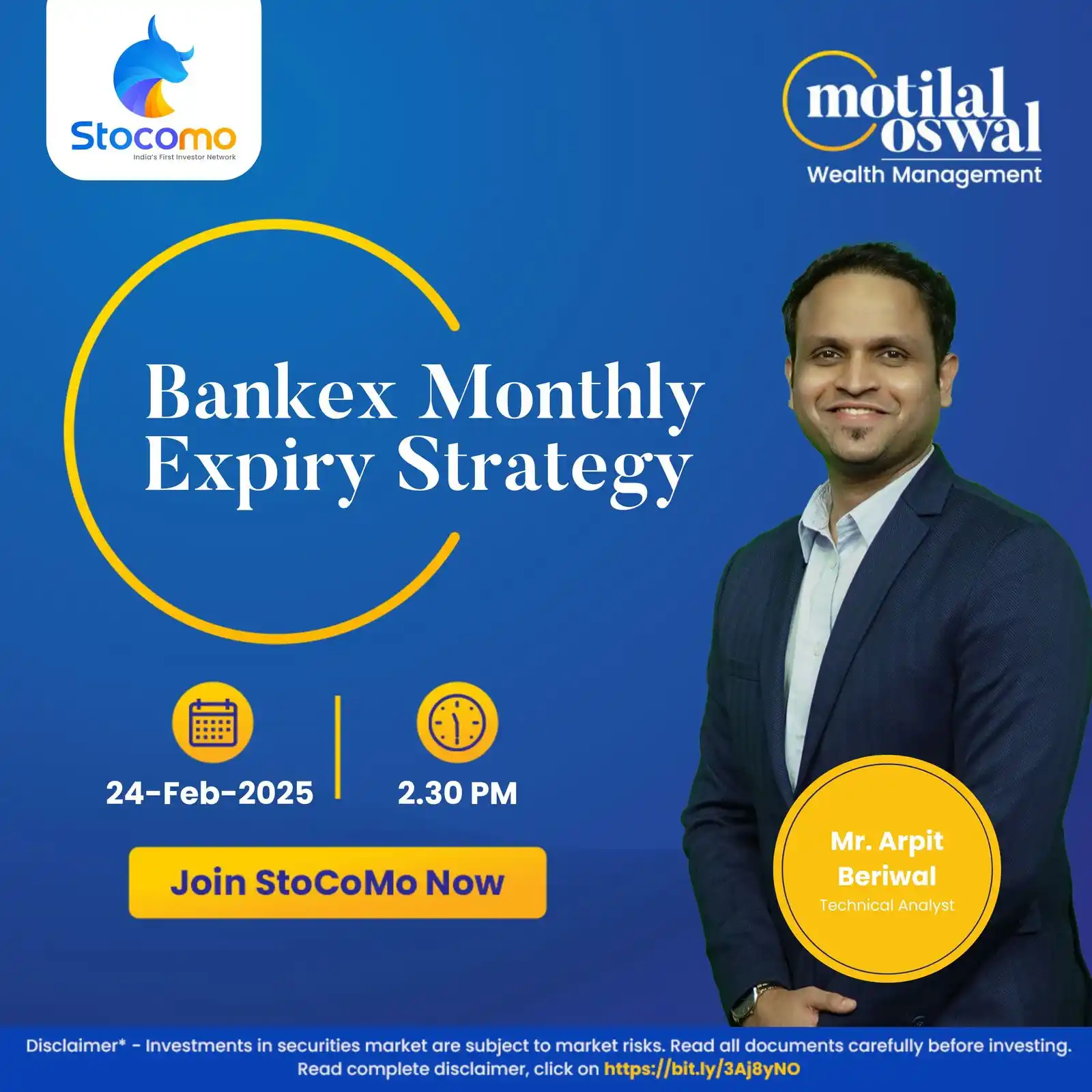 Image from Motilal Oswal Financial Services Ltd.: Join the live BankEx Expiry Trading Session with our Expert Mr. Arpit ...