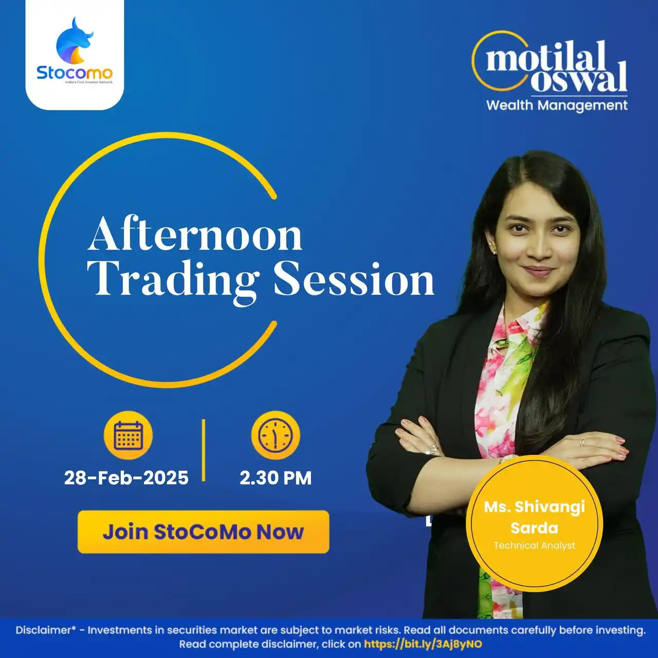 Image from Motilal Oswal Financial Services Ltd.: Join the live Afternoon Trading Session with our Expert Ms. Shivangi S...