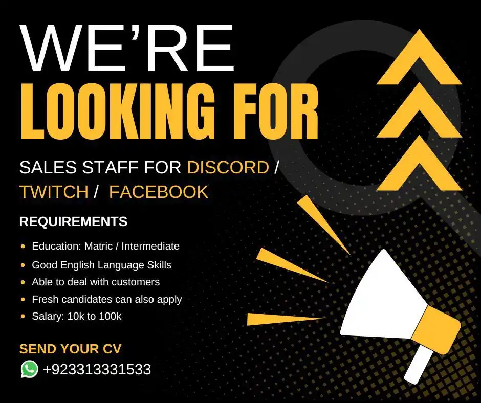 Image from Pakistan Jobs | Latest Jobs In Pakistan: INFINEX LABS is looking for Sales Staff for Discord/Twitch and faceboo...