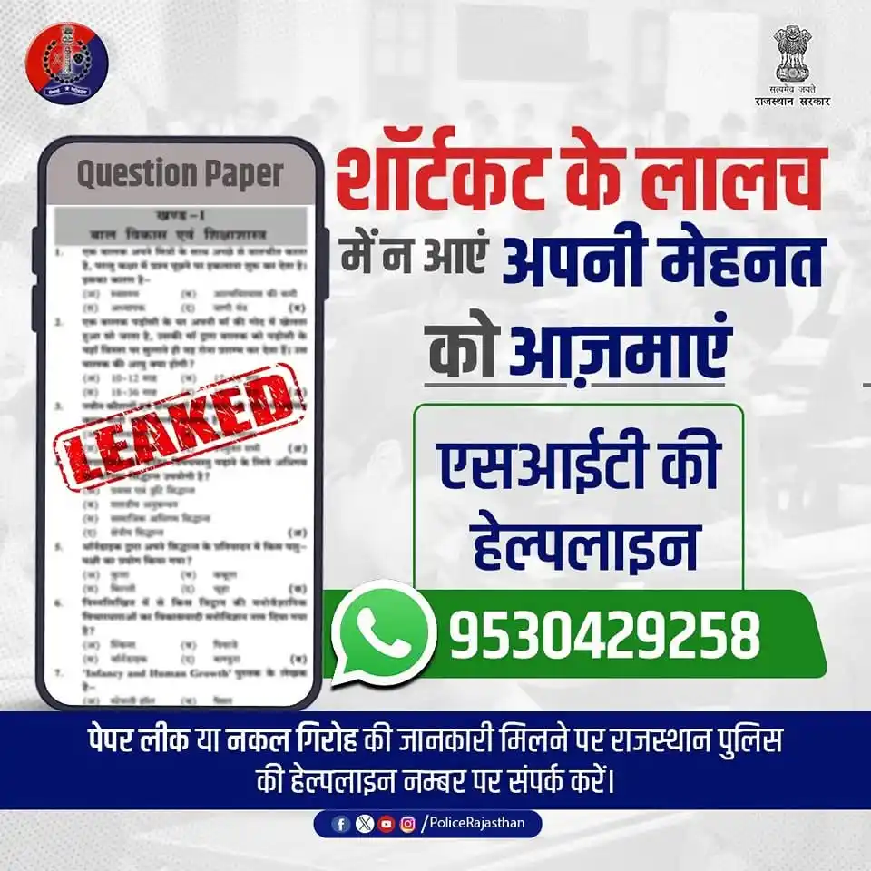 Image from Rajasthan Police: परीक्षाओं में केवल मेहनत को अपनायें! शॉर्टकट से नहीं, मेहनत से ही मिल...