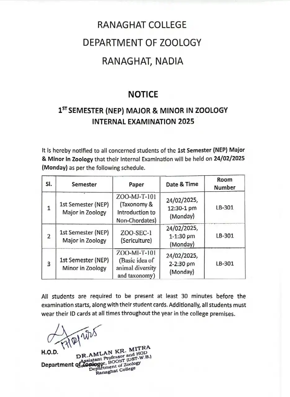 Ranaghat College Notice Board post