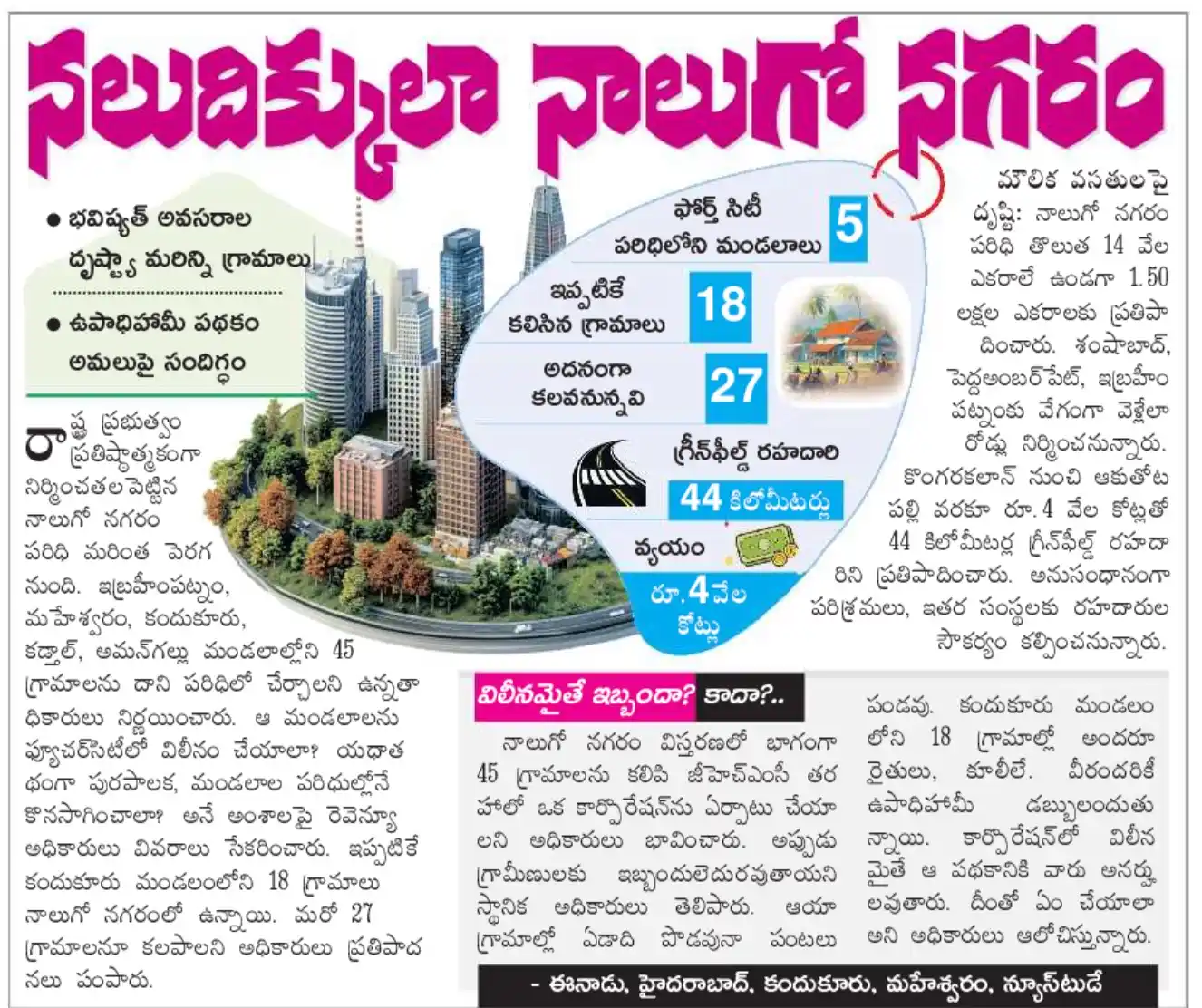 Image from RealEstate Patashala: *Govt is planning to add more villages in 4th city*   Villages current...