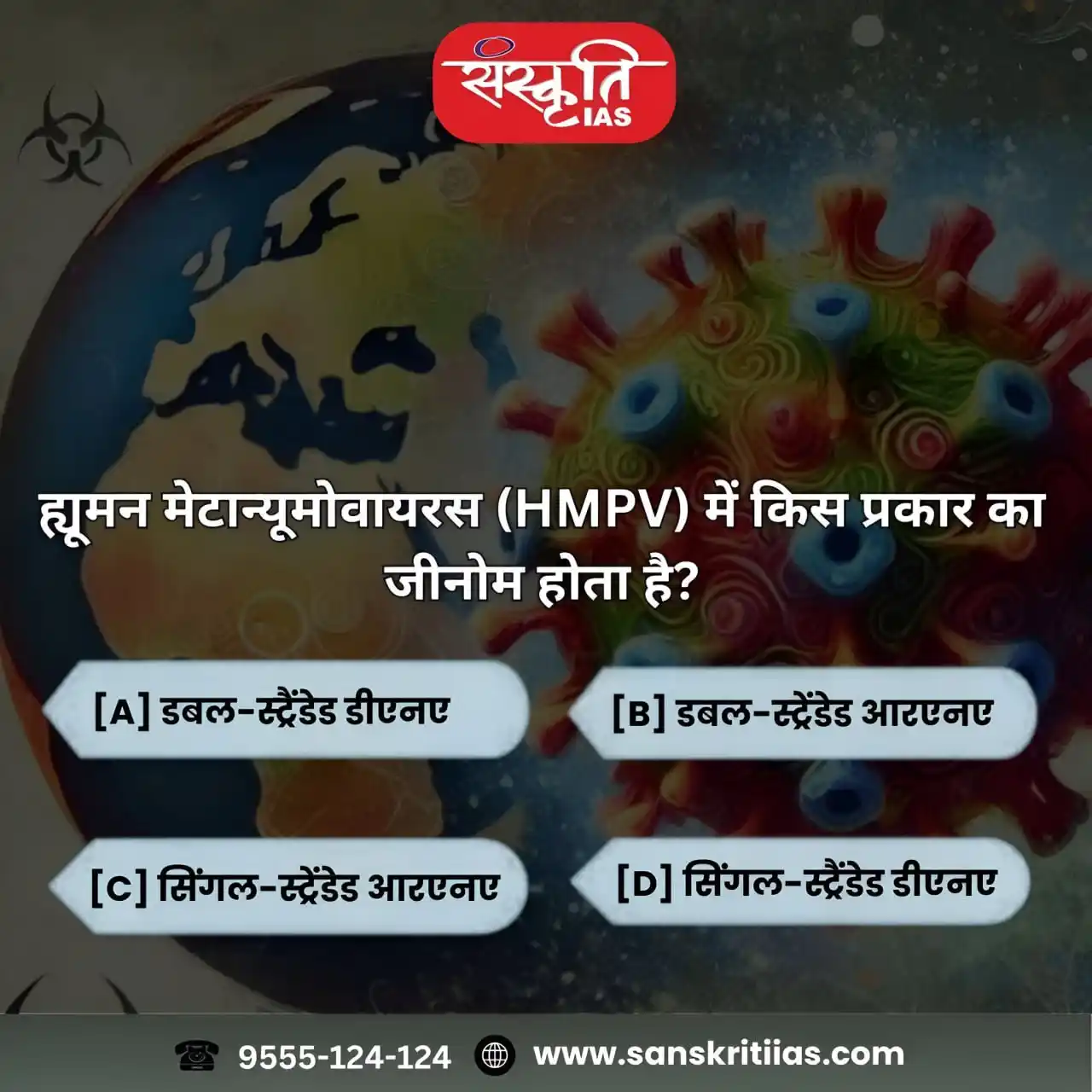 Image from Sanskriti IAS: ह्यूमन मेटान्यूमोवायरस (HMPV) में किस प्रकार का जीनोम होता है? . . <a ...
