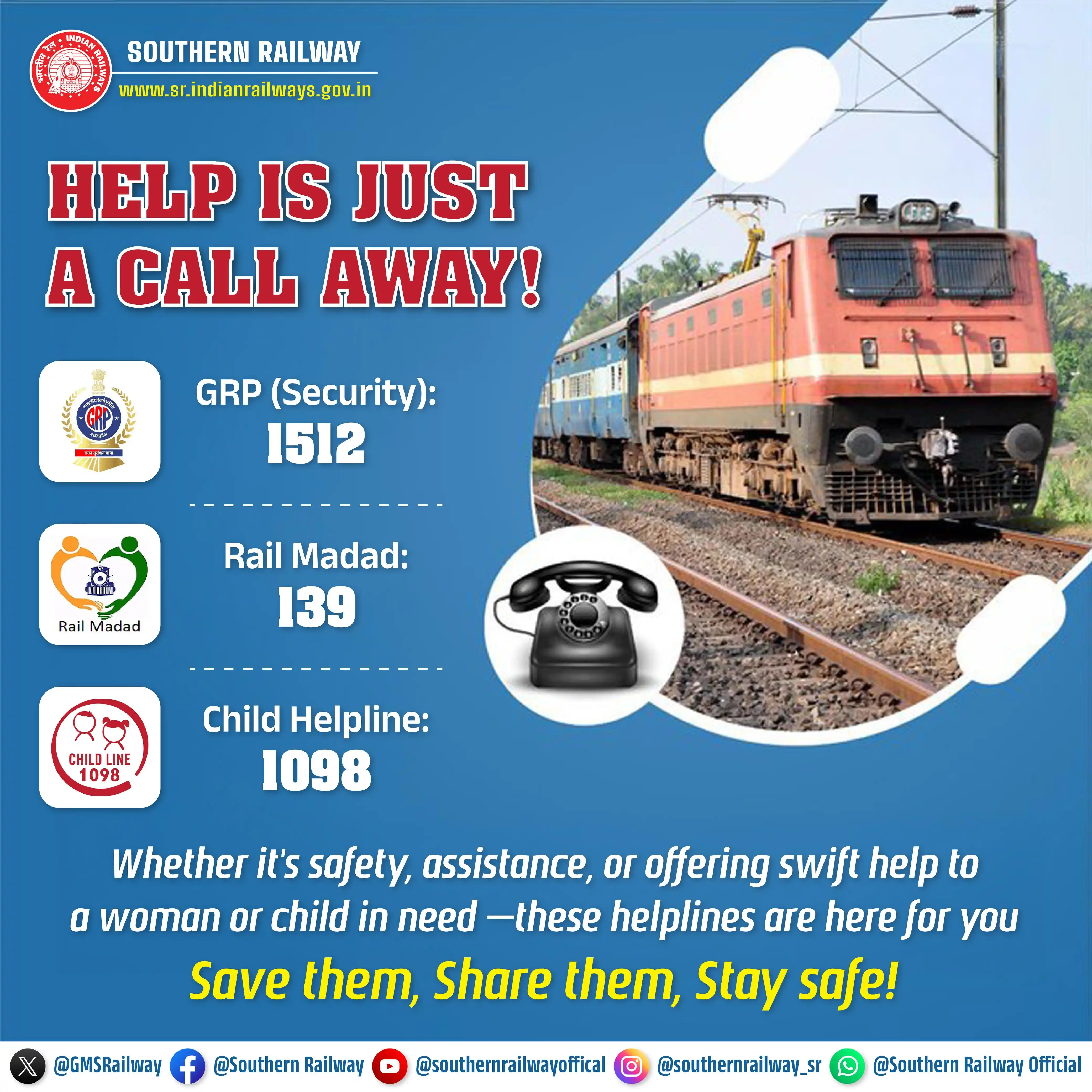 Image from Southern Railway Official: Keep these important numbers handy for any assistance you may need. F...