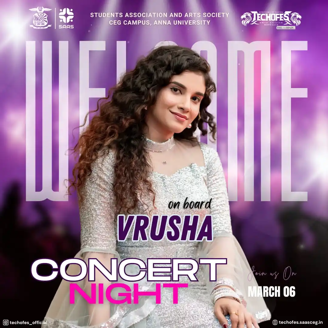 Image from STUDENTS ASSOCIATION AND ARTS SOCIETY CEG: ✨ CONCERT NIGHT – A MUSICAL SPECTACLE LIKE NEVER BEFORE! ✨ 🎤 VRUSHA ...