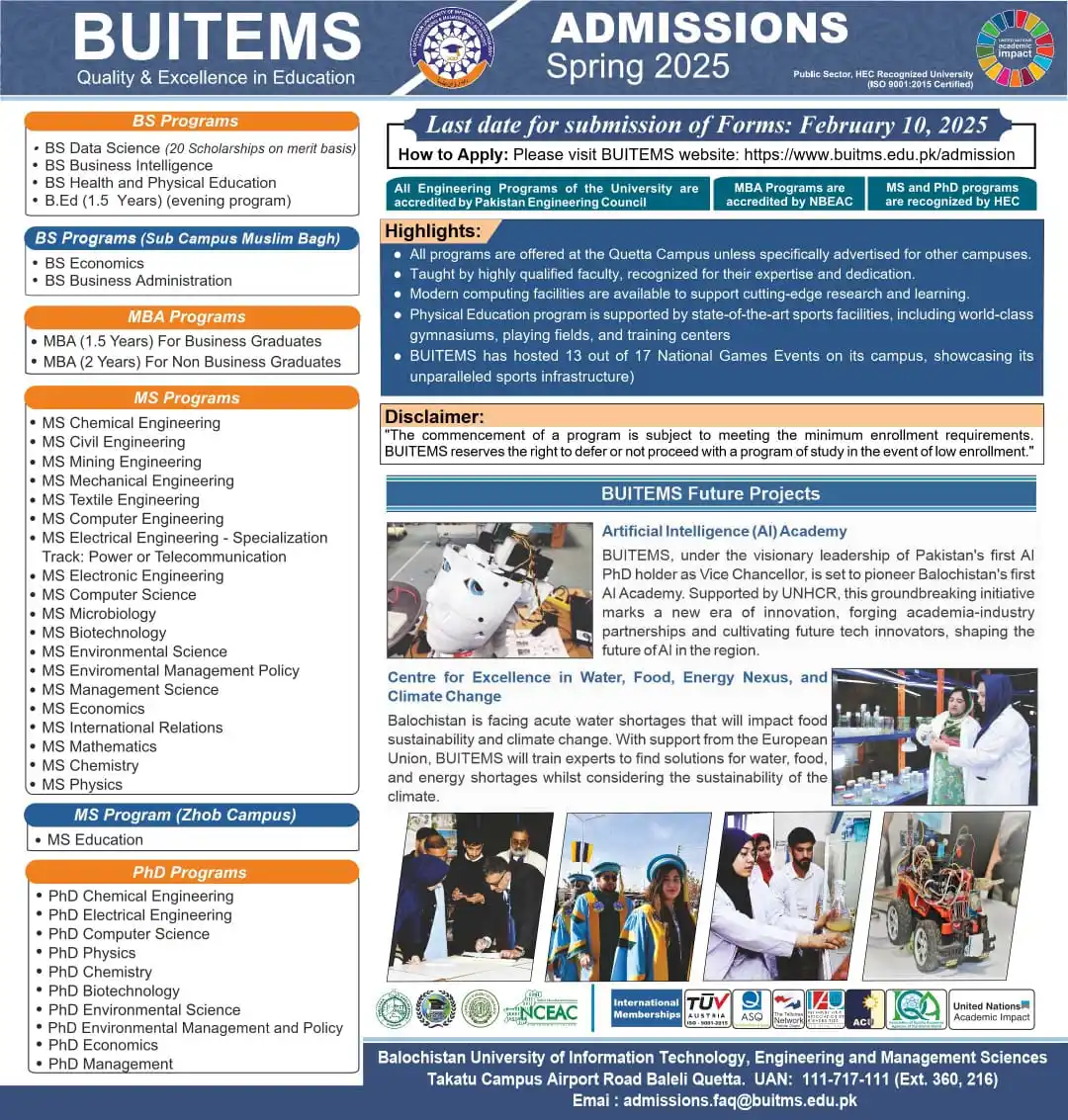 Image from THE EDUCATIONAL HUB - TB: ⬛ *BUITEMS UNIVERSITY QUETTA* ADMISSIONS SPRING 2025 ▪ *Apply link* ht...
