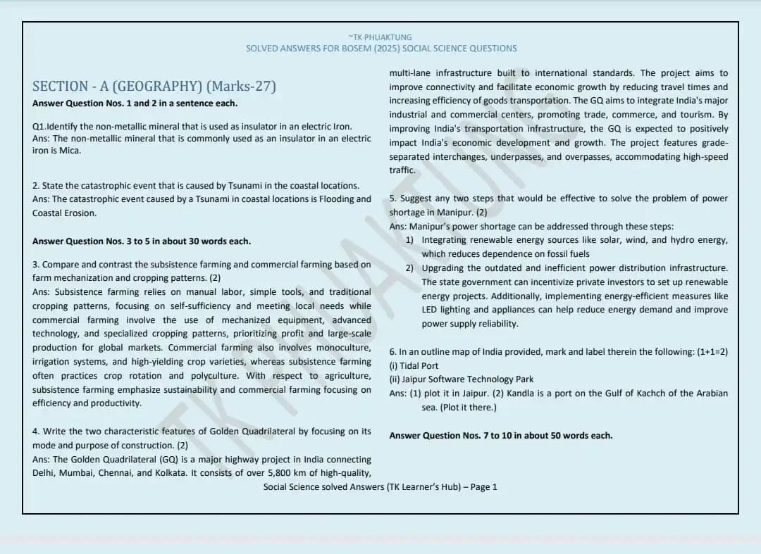 Image from The Tribal Post: BOSEM S.Sc - 2025 solved answers Pg. 1...