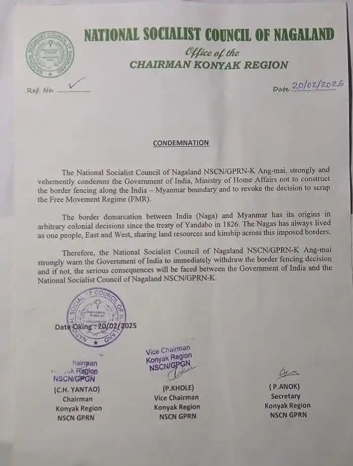 Image from The Tribal Post: NSCN/GPRN-K warn Government of India regarding Border Fencing Construc...