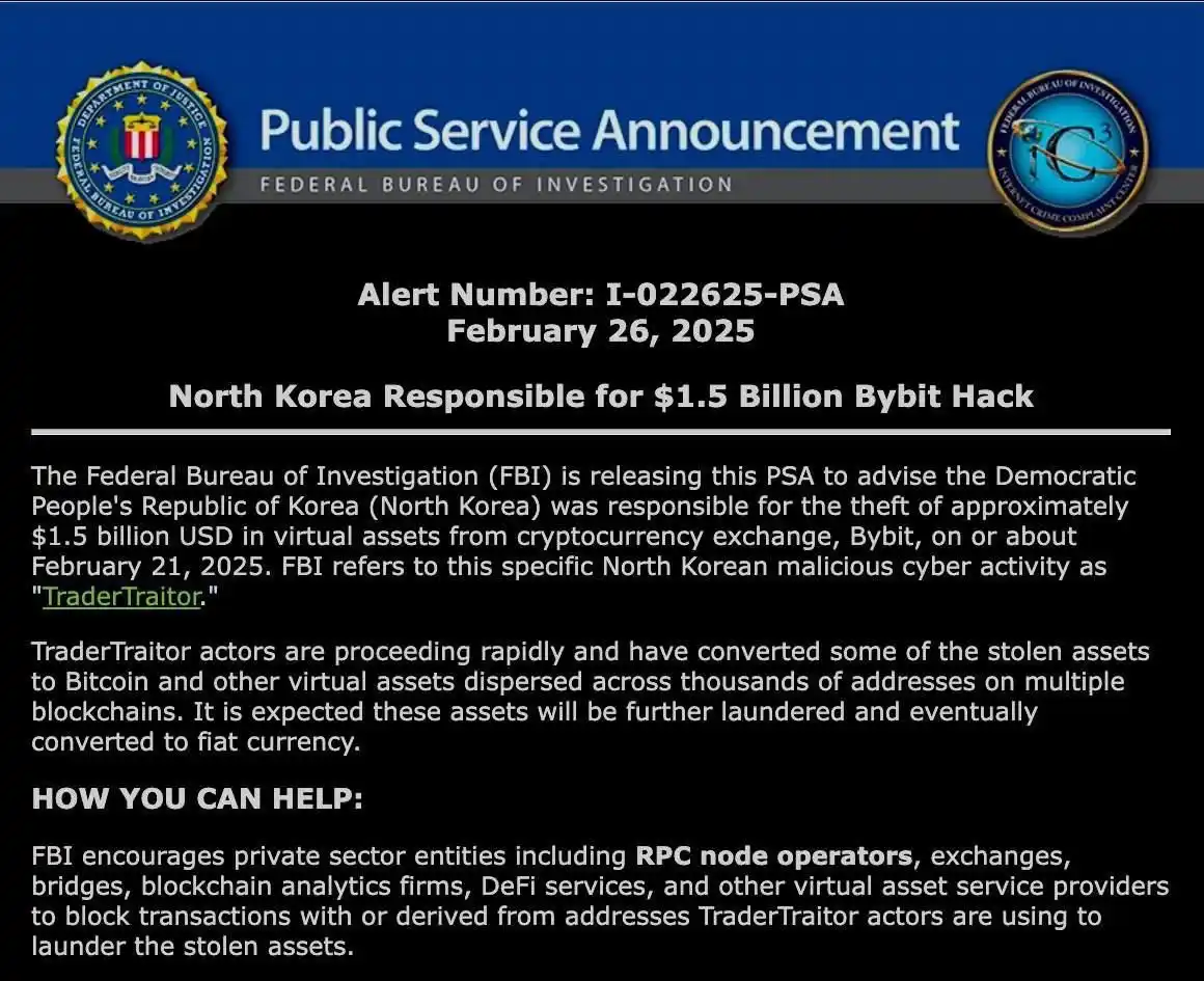 Image from TRADEVIX FOREX CHANNEL : 🚨 FBI confirms NK 🇰🇵 behind the $1.5B Bybit hack! They've urged ex...
