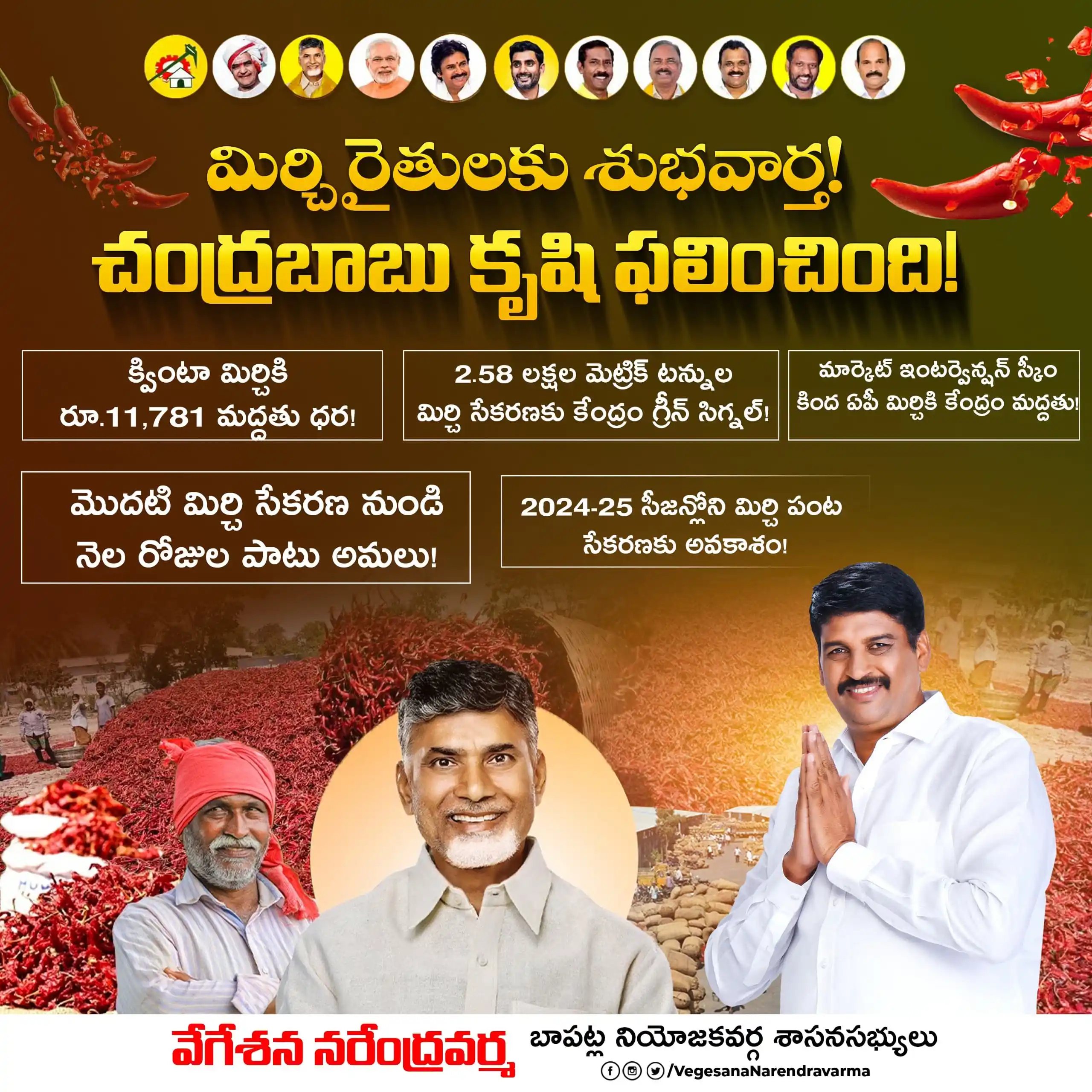 Image from Vegesana Narendra Varma | Bapatla | TDP: రాష్ట్ర మిర్చి రైతు ఆవేదనను ఢిల్లీ వెళ్లి స్వయంగా వివరించి కేంద్రాన్ని...