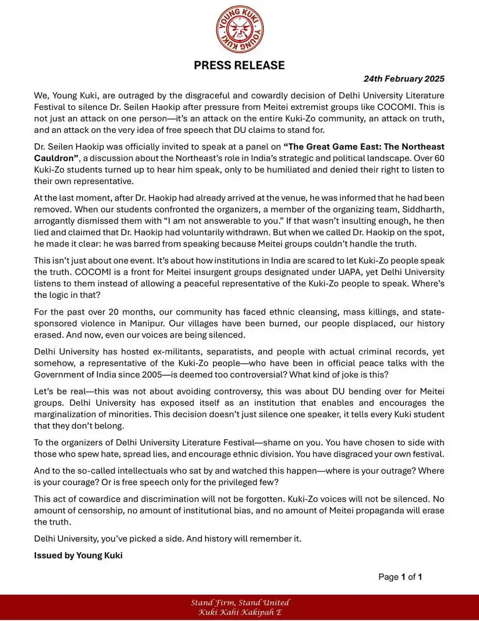Image from ππ¨π’ππ ππ ππ‘π ππππ: Young Kuki strongly condemns Delhi Universityβs cowardly decision to s...
