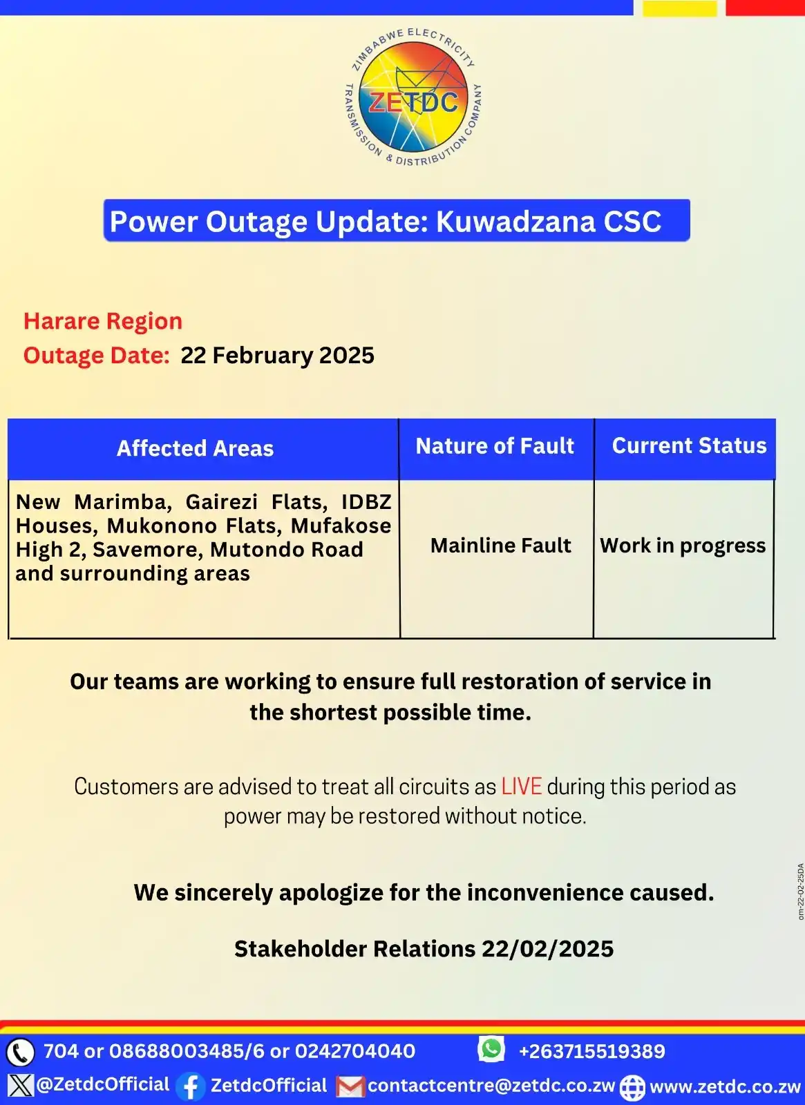 Image from ZETDC NATIONAL CONTACT CENTRE: <a class="text-blue-500 hover:underline cursor-pointer" href="/hashtag...