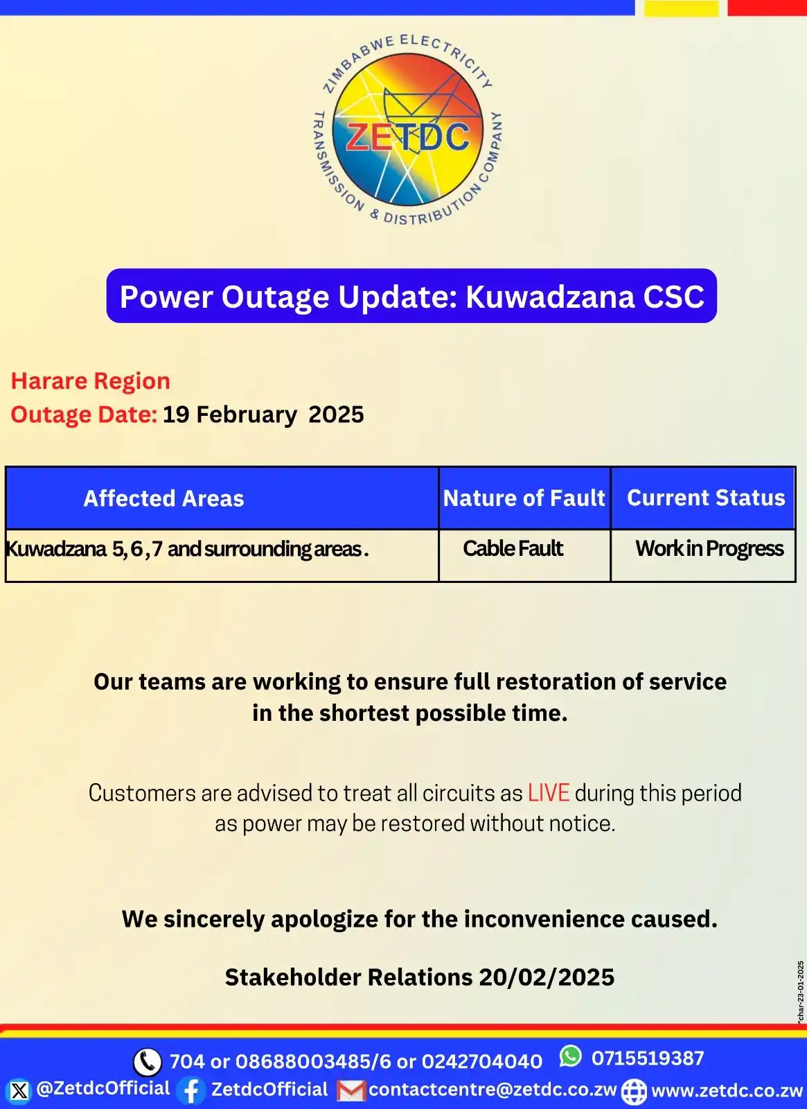 Image from ZETDC NATIONAL CONTACT CENTRE: <a class="text-blue-500 hover:underline cursor-pointer" href="/hashtag...