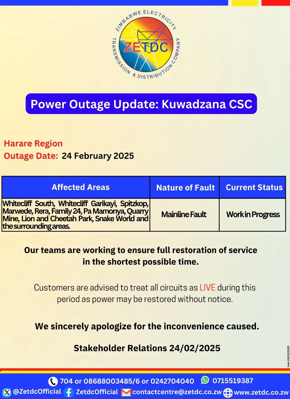 Image from ZETDC NATIONAL CONTACT CENTRE: <a class="text-blue-500 hover:underline cursor-pointer" href="/hashtag...