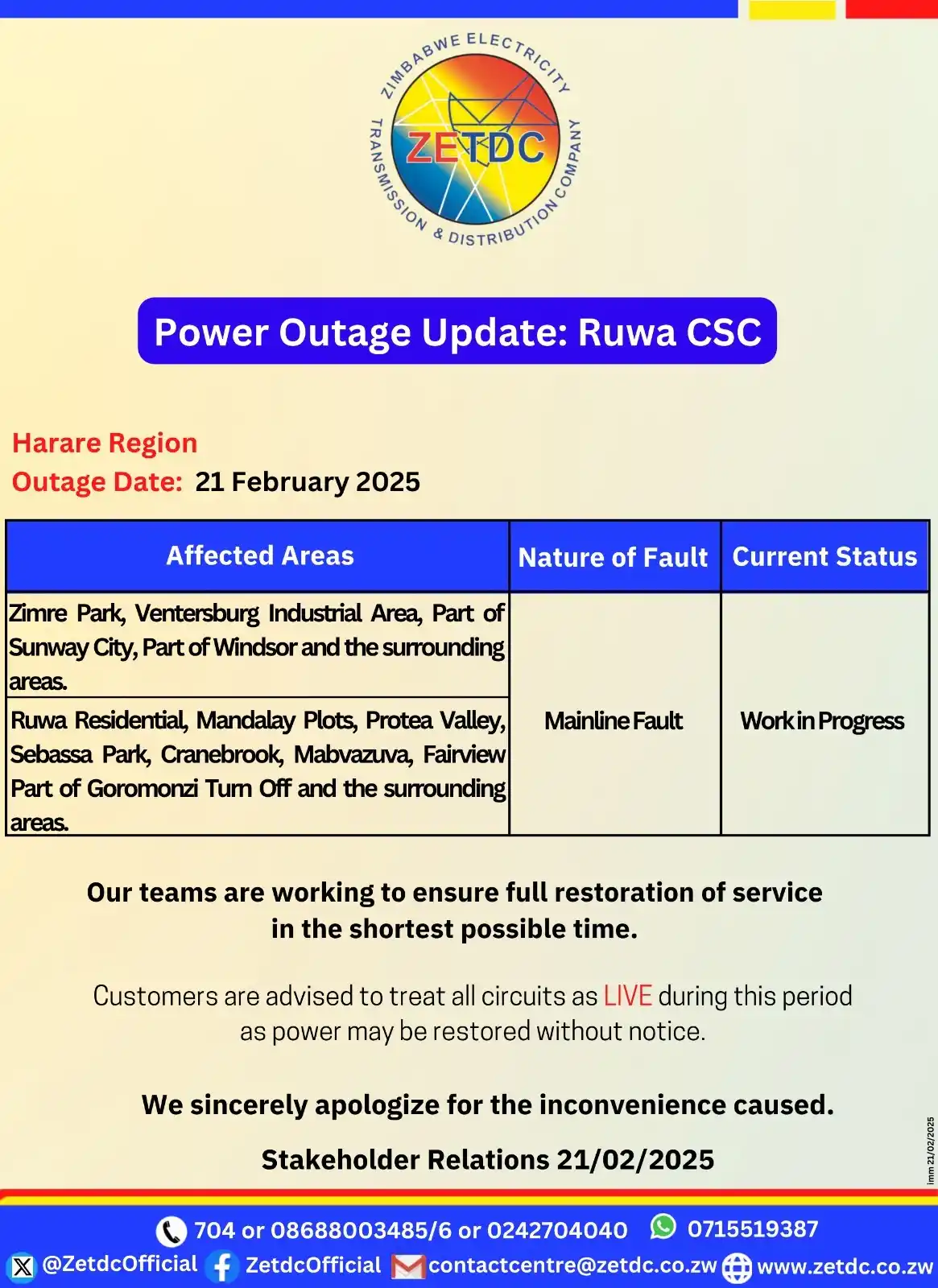 Image from ZETDC NATIONAL CONTACT CENTRE: <a class="text-blue-500 hover:underline cursor-pointer" href="/hashtag...