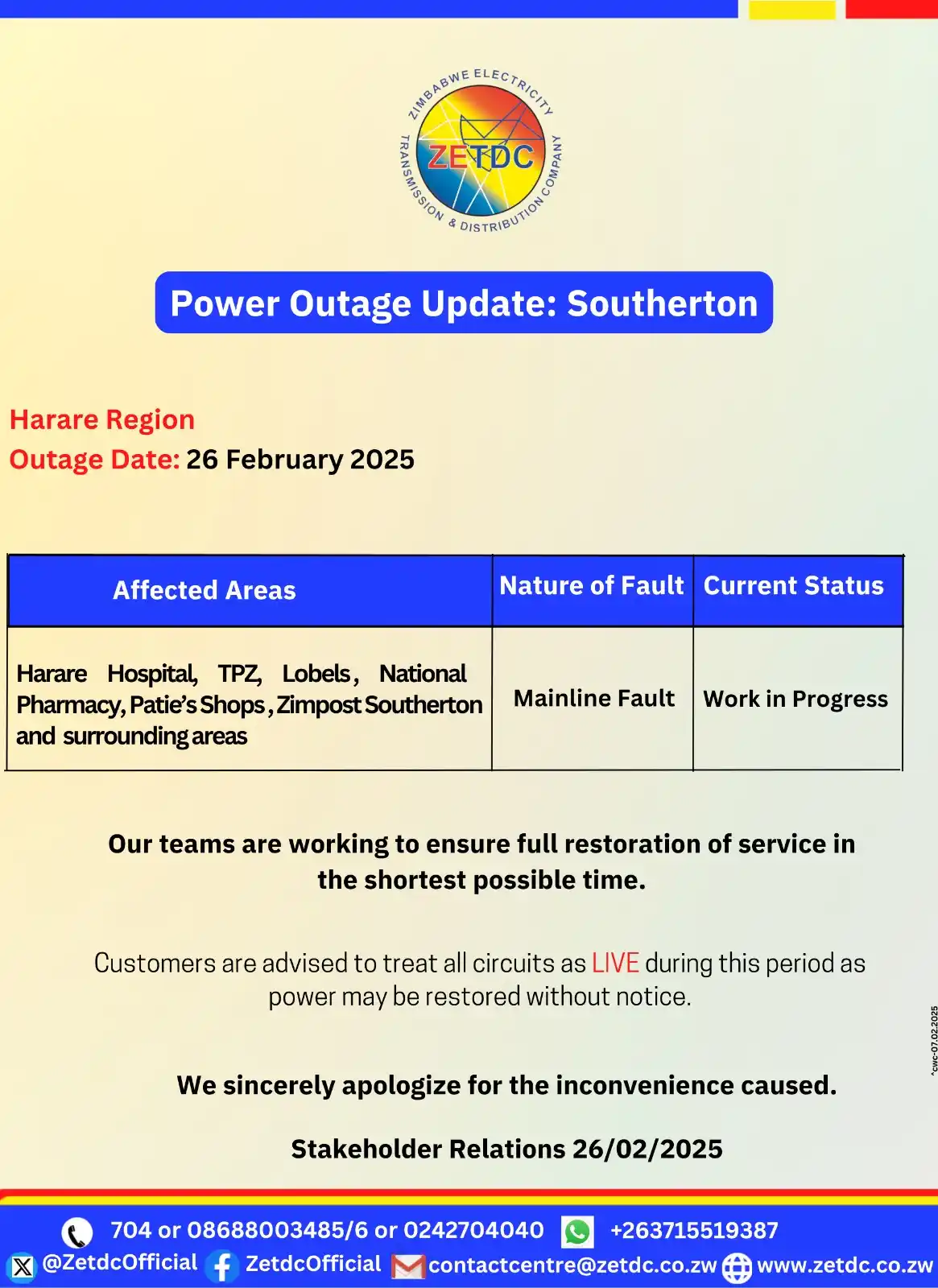 Image from ZETDC NATIONAL CONTACT CENTRE: <a class="text-blue-500 hover:underline cursor-pointer" href="/hashtag...