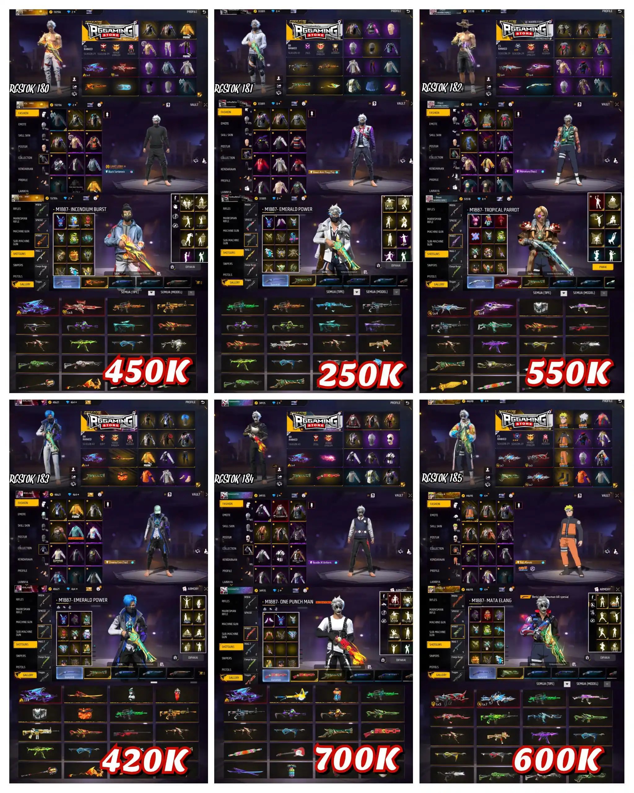 Image from JB RGGAMINGSTORE: *READY STOK FF RGGAMING STORE✅* STOK 180:OTW MAX 1 METEOR STOK 181:TR...